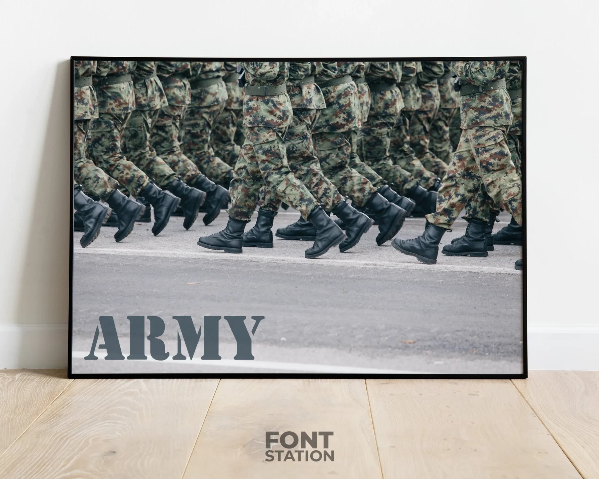 Army Stencil Font Display on Frame - Typography Presentation