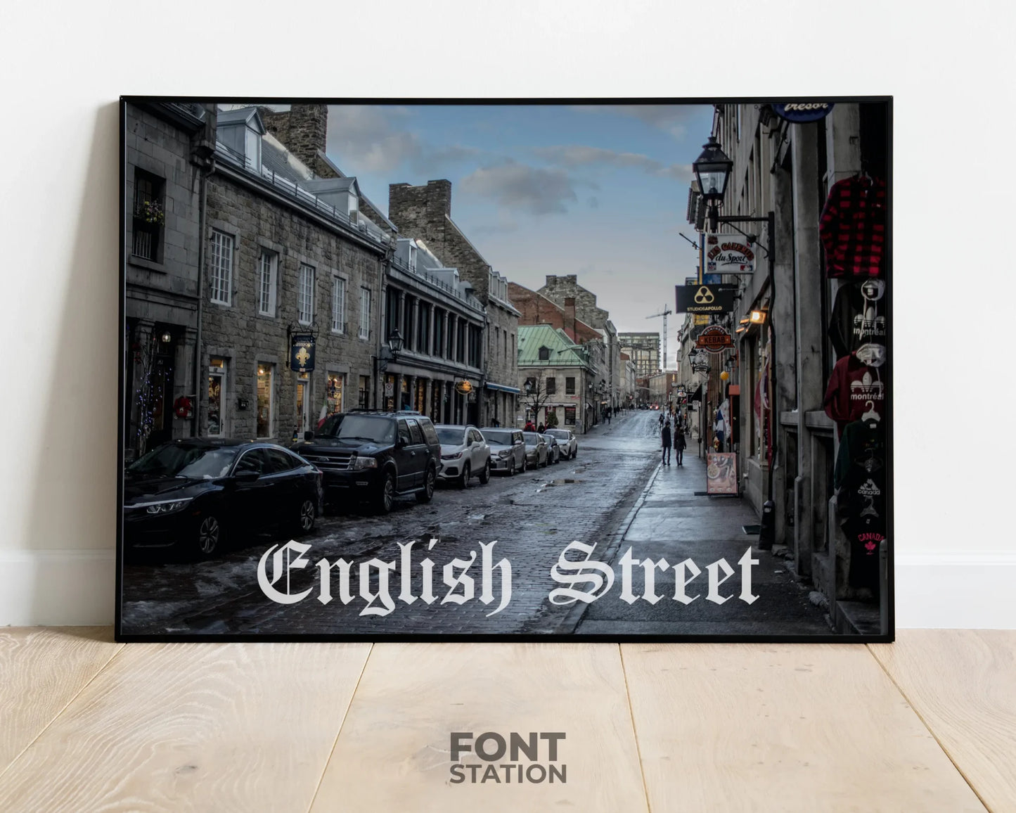 Old English Font Display on Frame - Typography Presentation