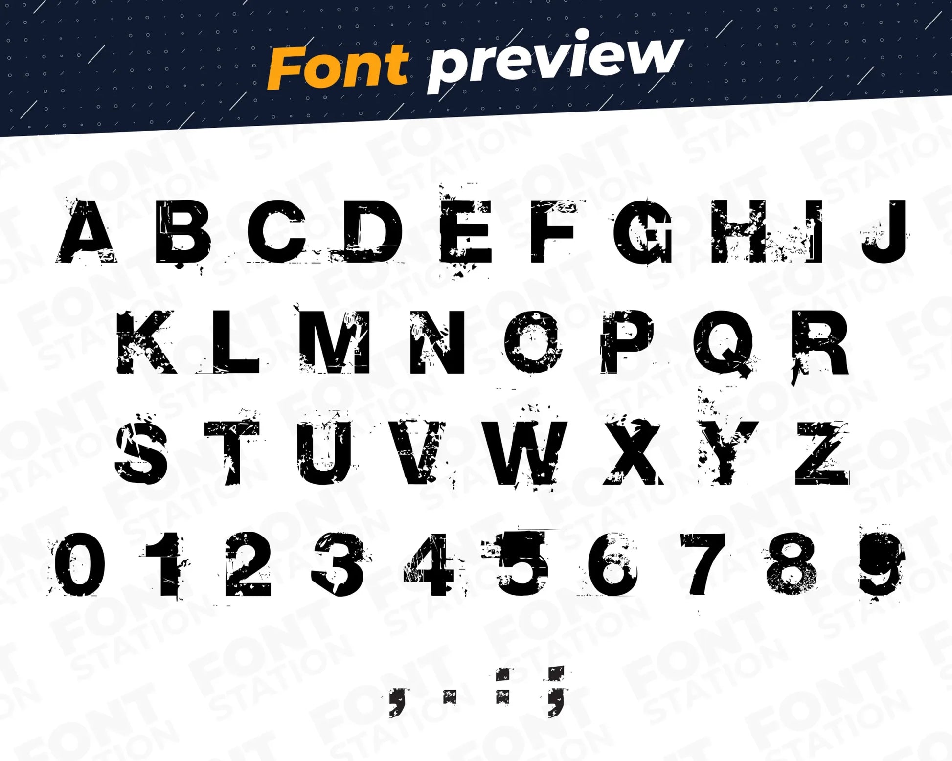 Image showing all characters available in the Adventure font created by FontStation.