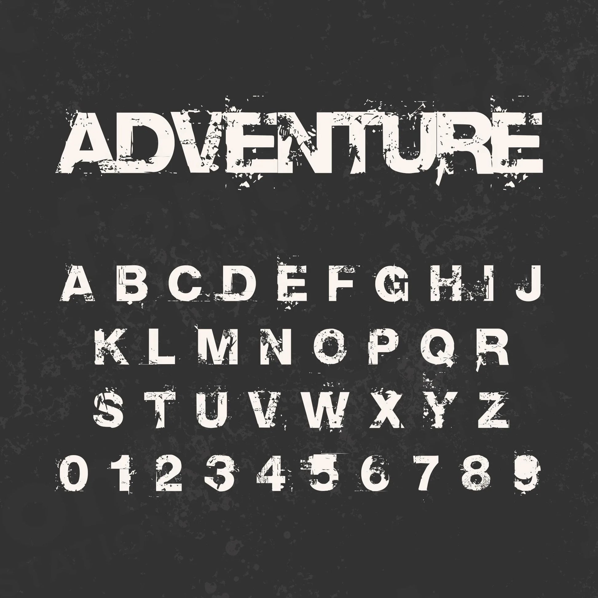 Image showing all characters available in the Adventure font created by FontStation.