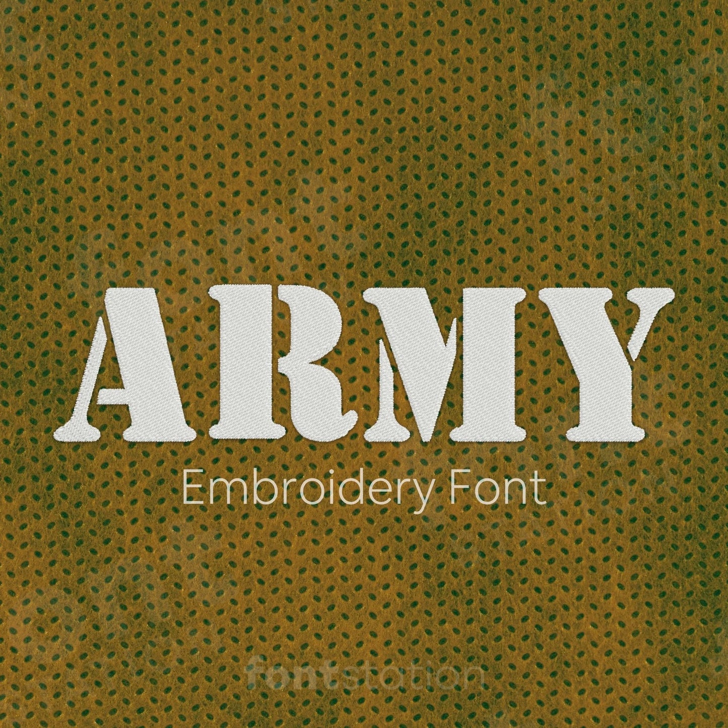 Main image of the Army embroidery font created by FontStation.