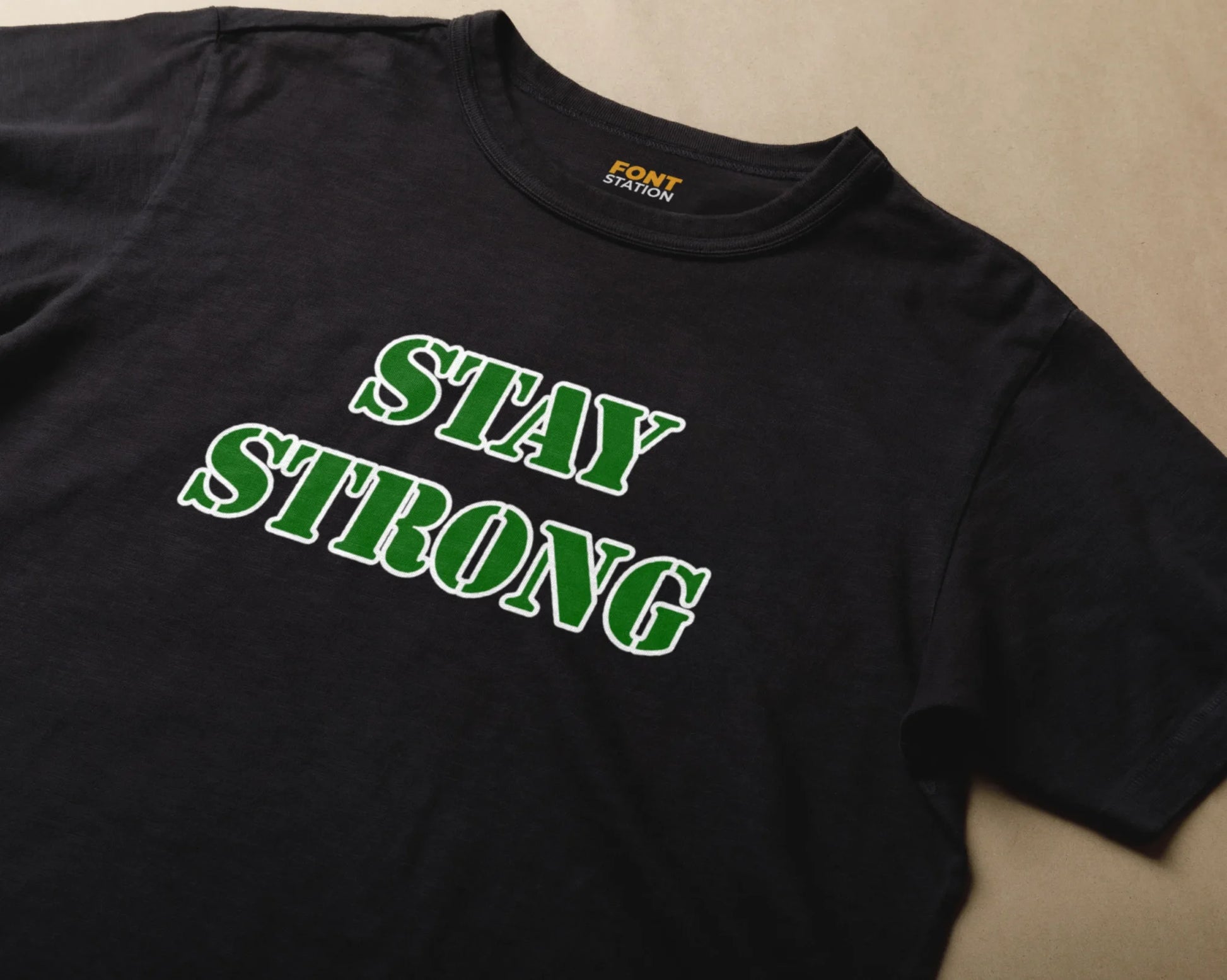 Sublimated T-Shirt with Army Stencil Font Typography - Fashionable Apparel Displaying Stylish Lettering