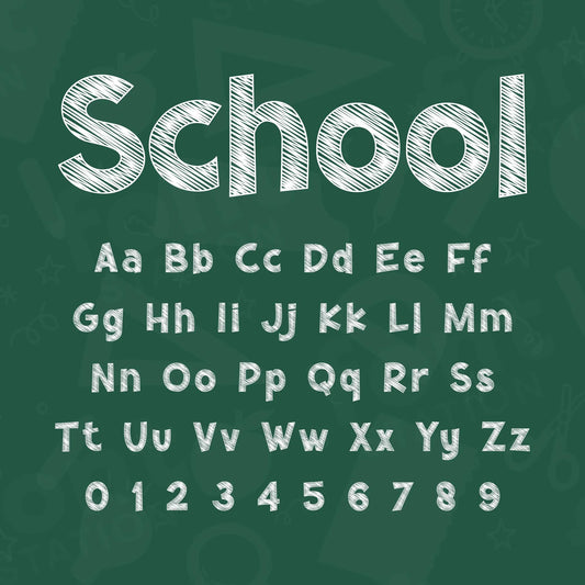 Image showing all characters available in the Back To School font created by FontStation.