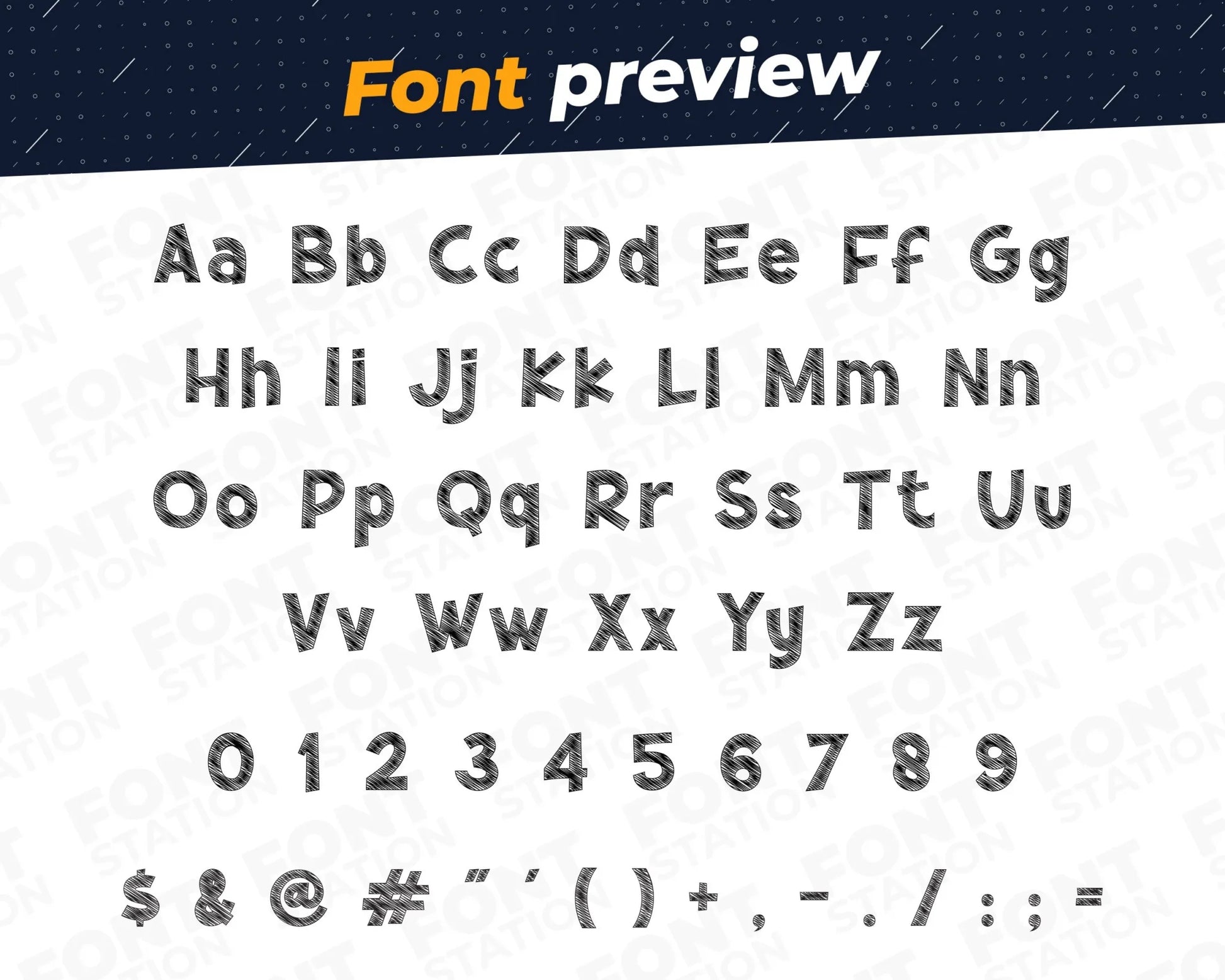 Image showing all characters available in the Back To School font created by FontStation.