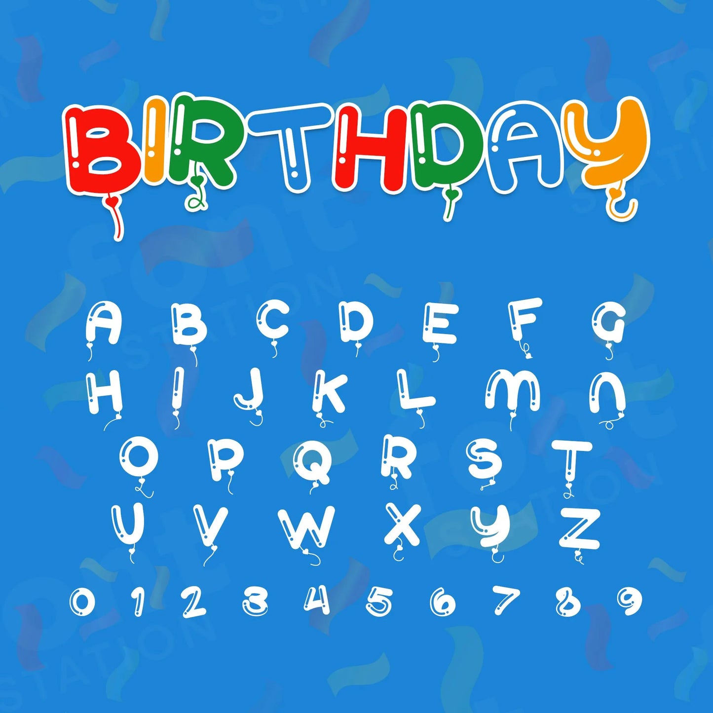 Image showing all characters available in the Balloons font created by FontStation.