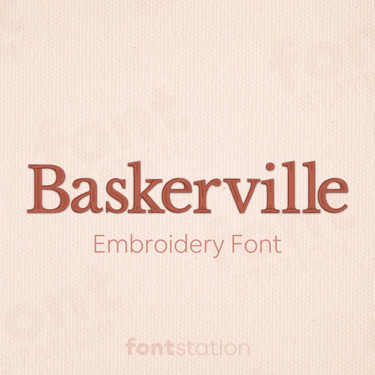 Main image of the Baskerville embroidery font created by FontStation.
