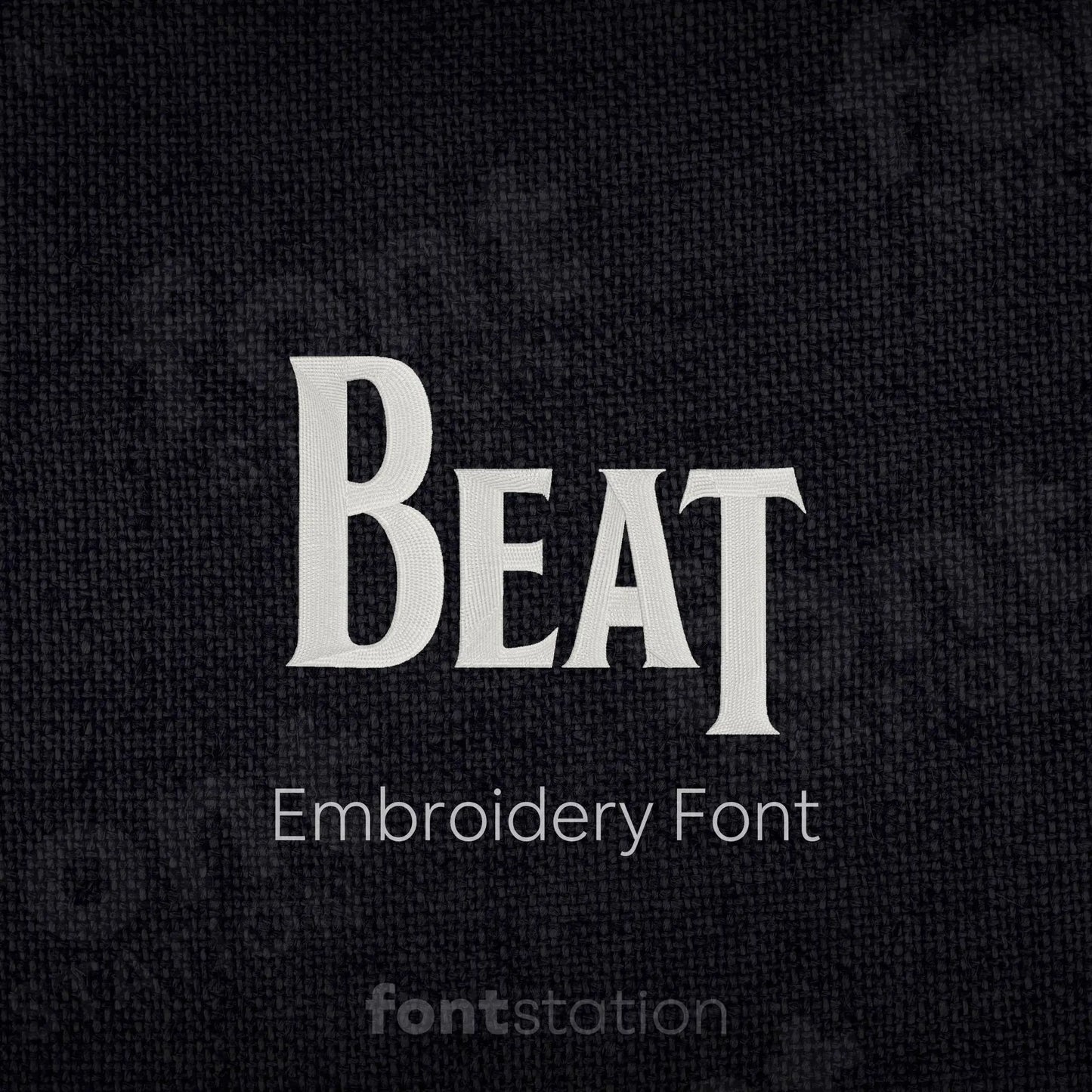 Main image of the Beatles embroidery font created by FontStation.