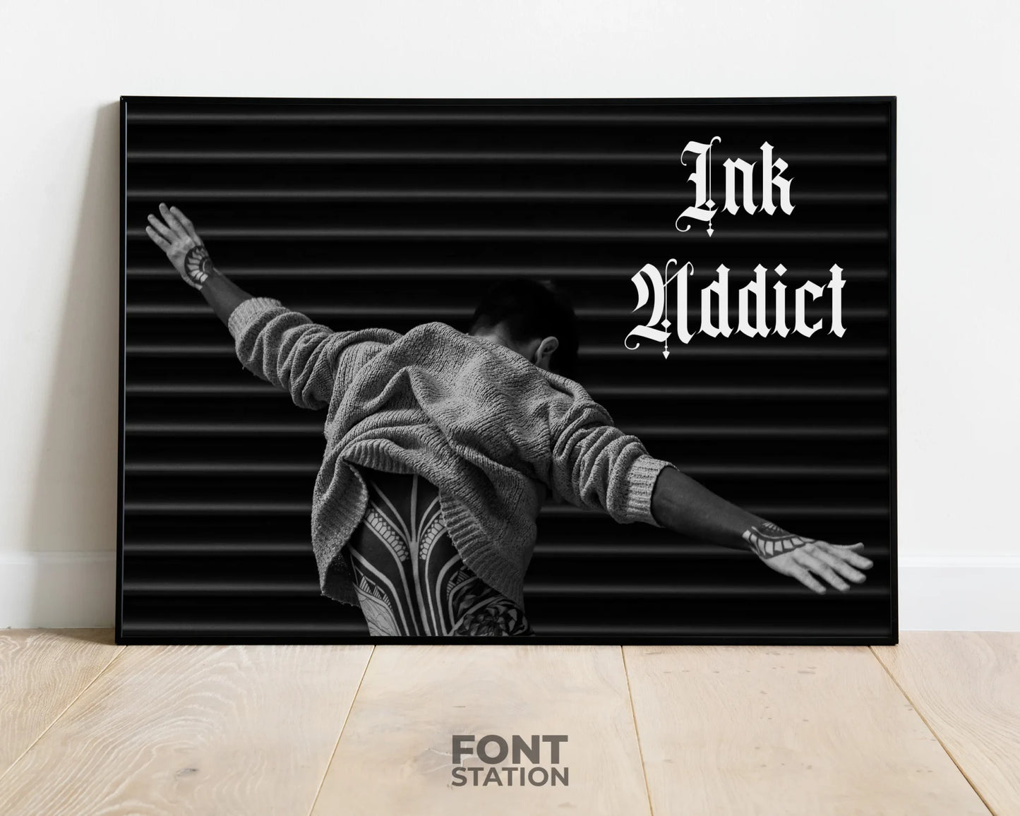 Black Inked Studio Font Display on Frame - Typography Presentation
