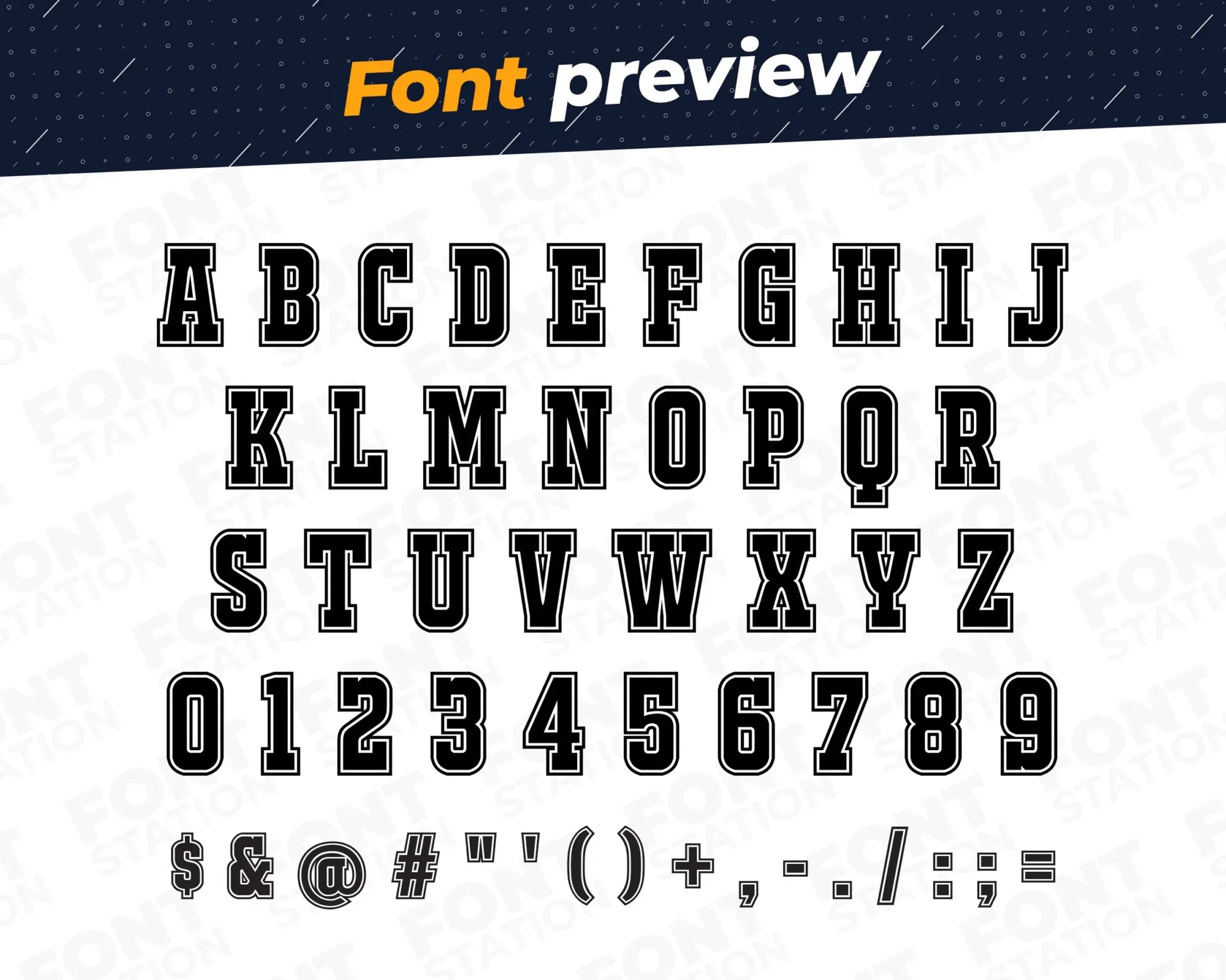 Image showing all characters available in the Boxing font created by FontStation.