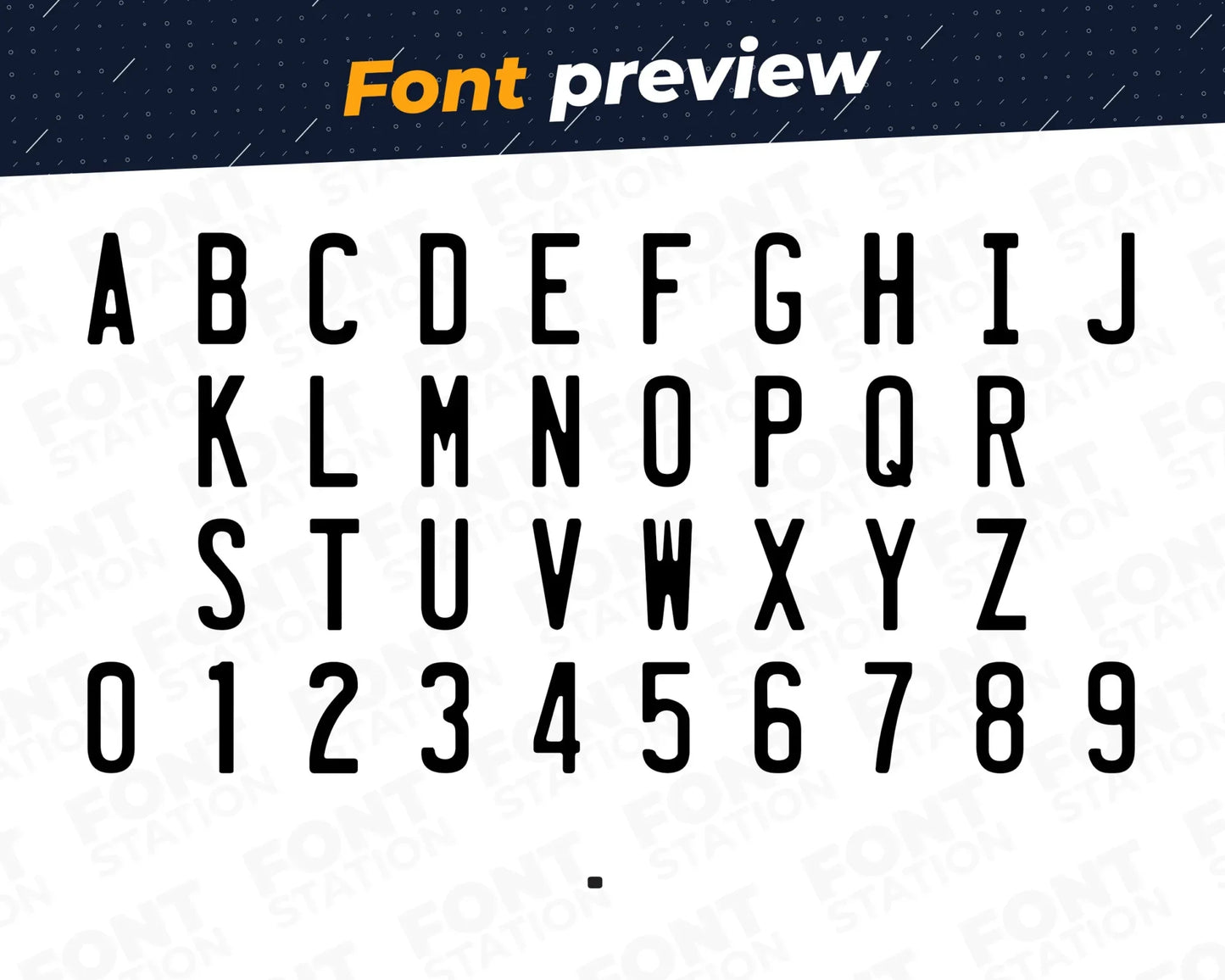 Image showing all characters available in the Car License Plate font created by FontStation.