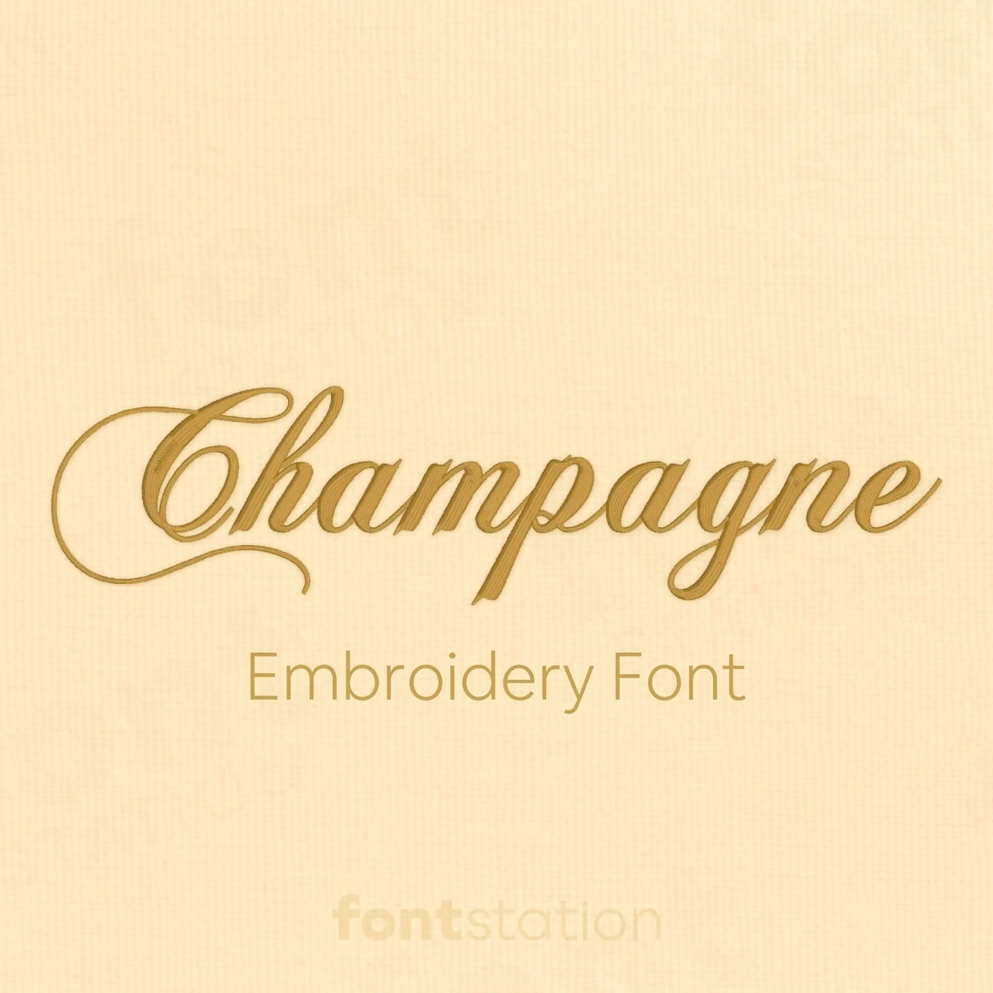 Main image of the Champagne embroidery font created by FontStation.