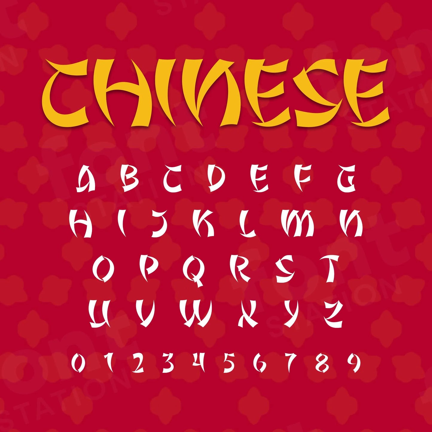 Image showing all characters available in the Chinese New Year font created by FontStation.