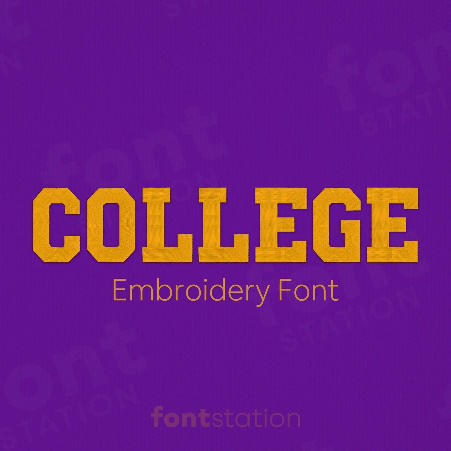 Main image of the College embroidery font created by FontStation.