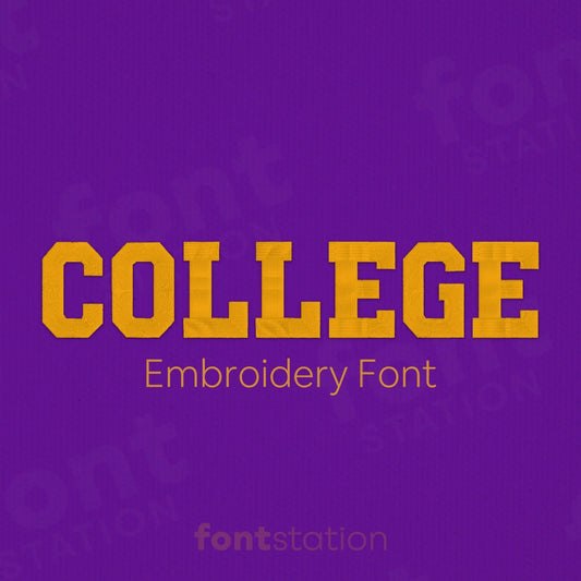 Main image of the College embroidery font created by FontStation.