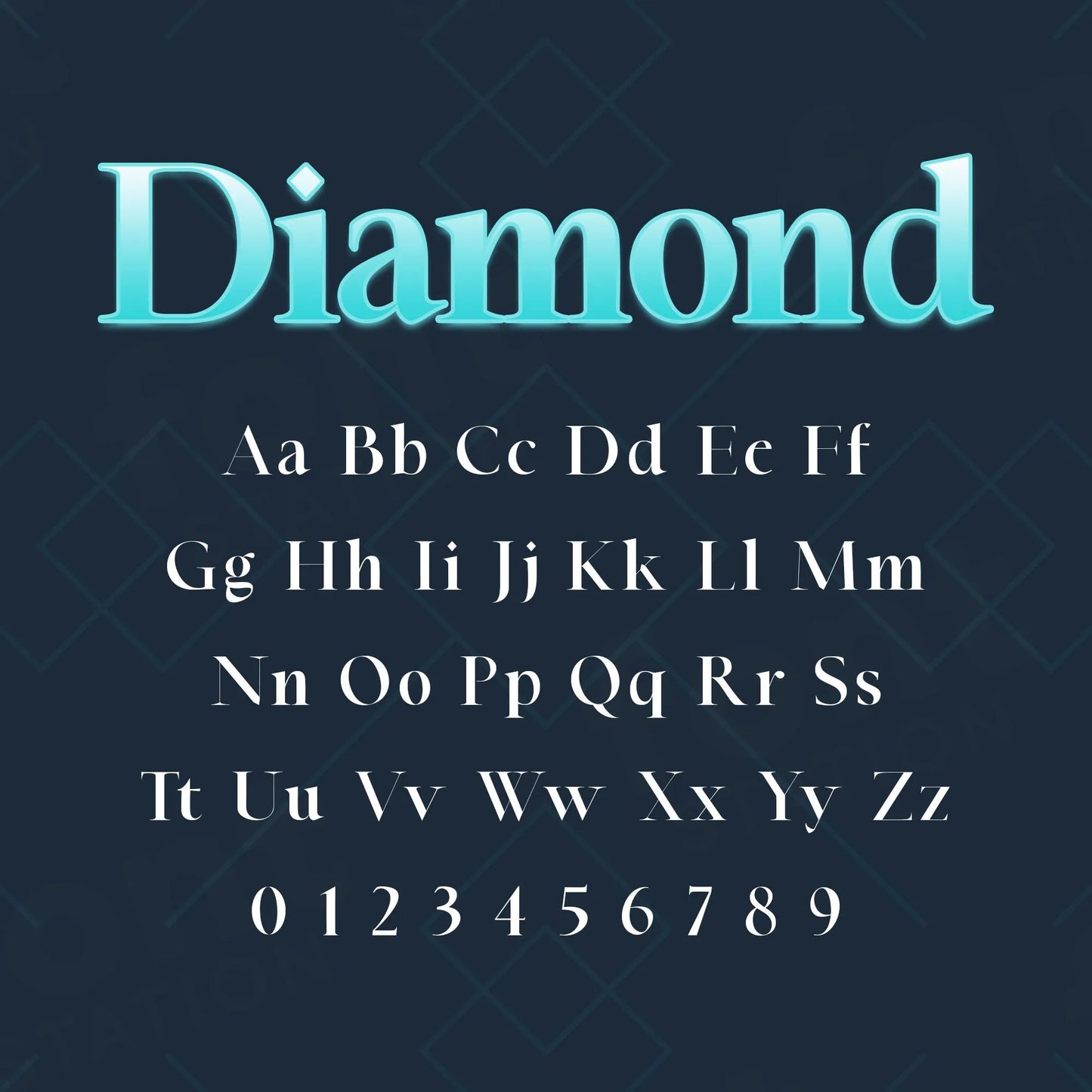 Image showing all characters available in the Diamond font created by FontStation.