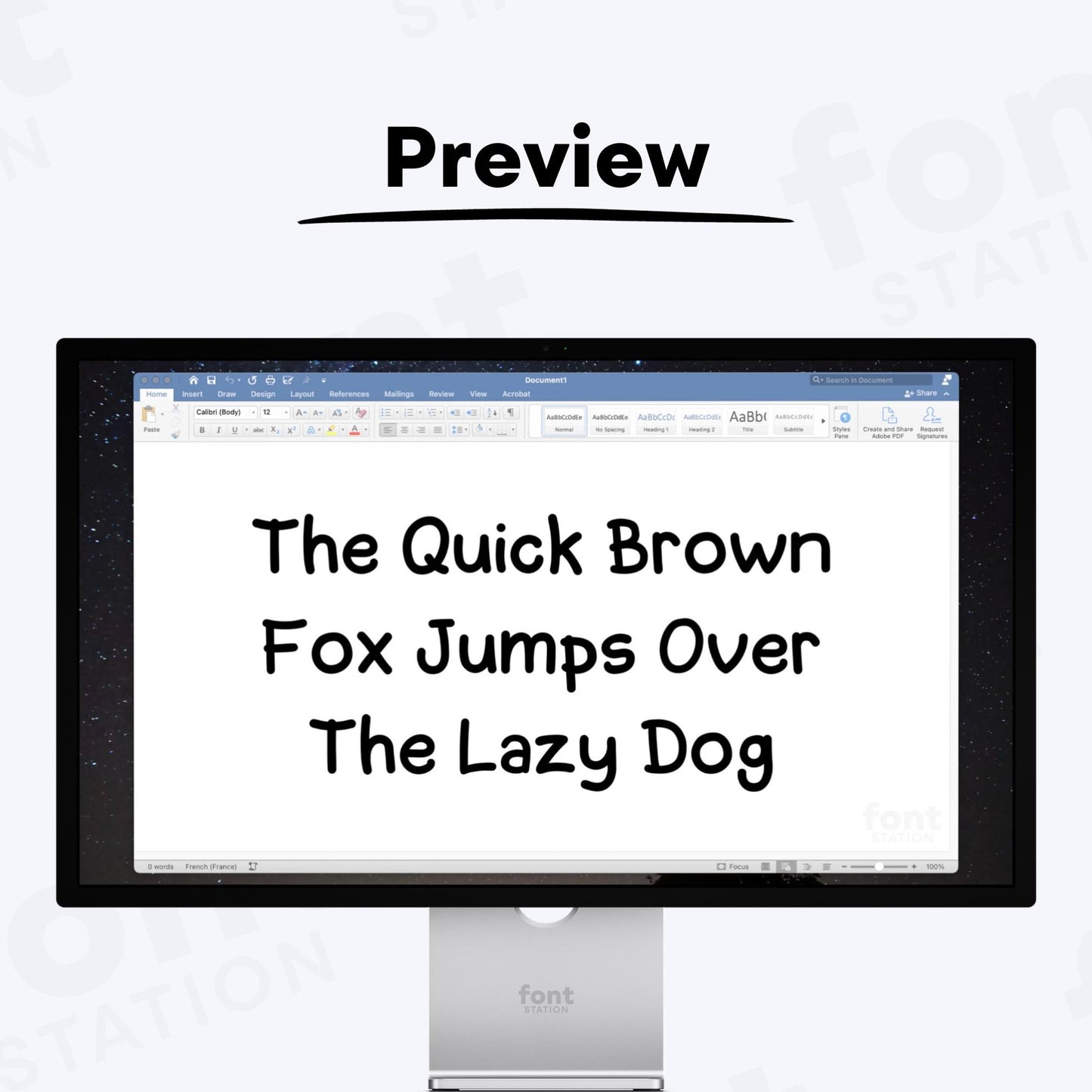 A complete showcase image of the Dino Friend font, featuring the text 'The quick brown fox jumps over the lazy dog' to display every letter of the alphabet.