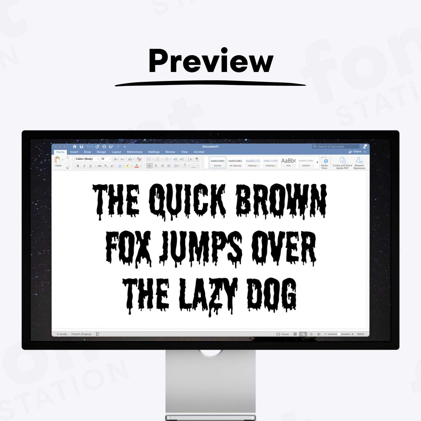 A complete showcase image of the Dripping font, featuring the text 'The quick brown fox jumps over the lazy dog' to display every letter of the alphabet.