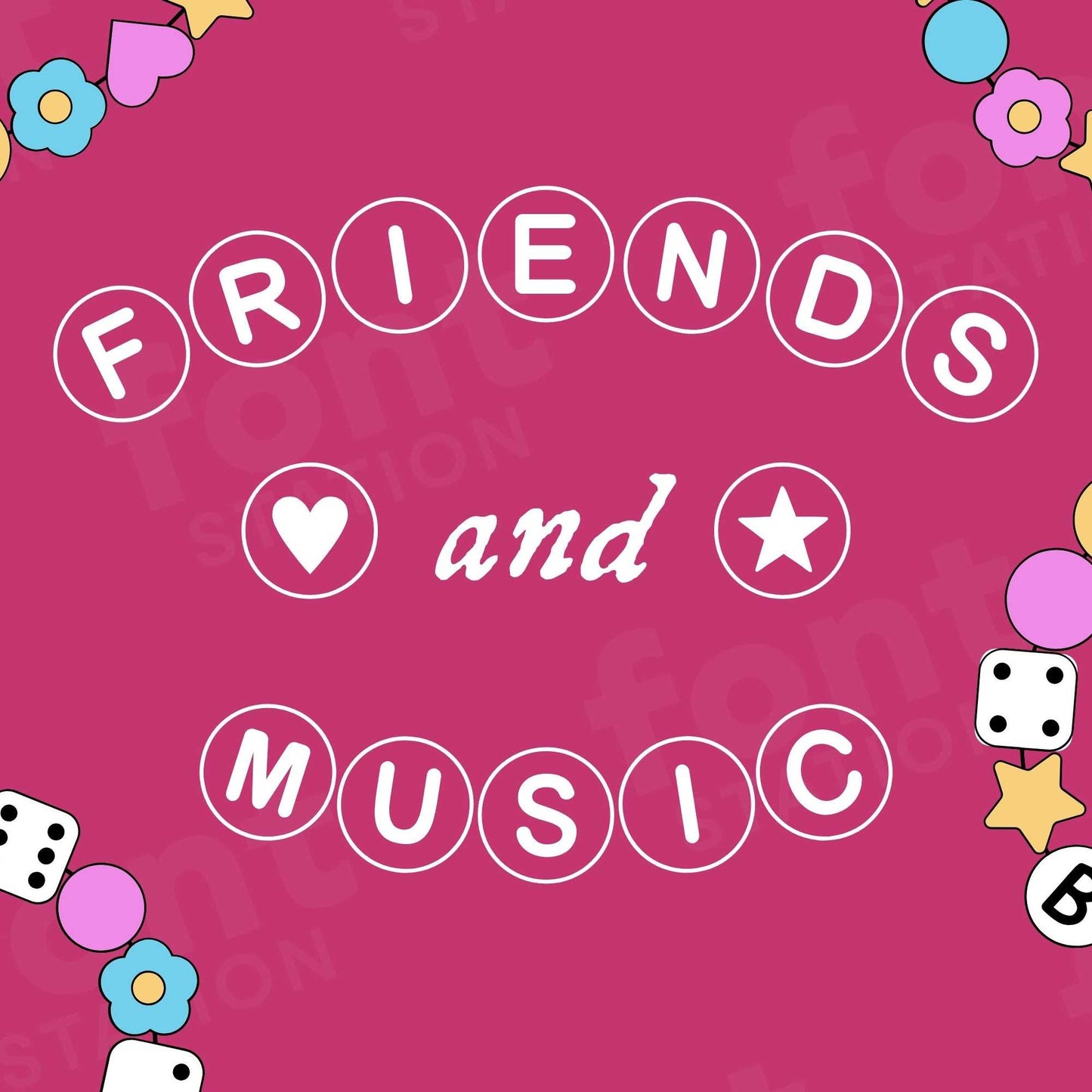 Image showing all characters available in the Friendship Beaded Bracelet font created by FontStation.