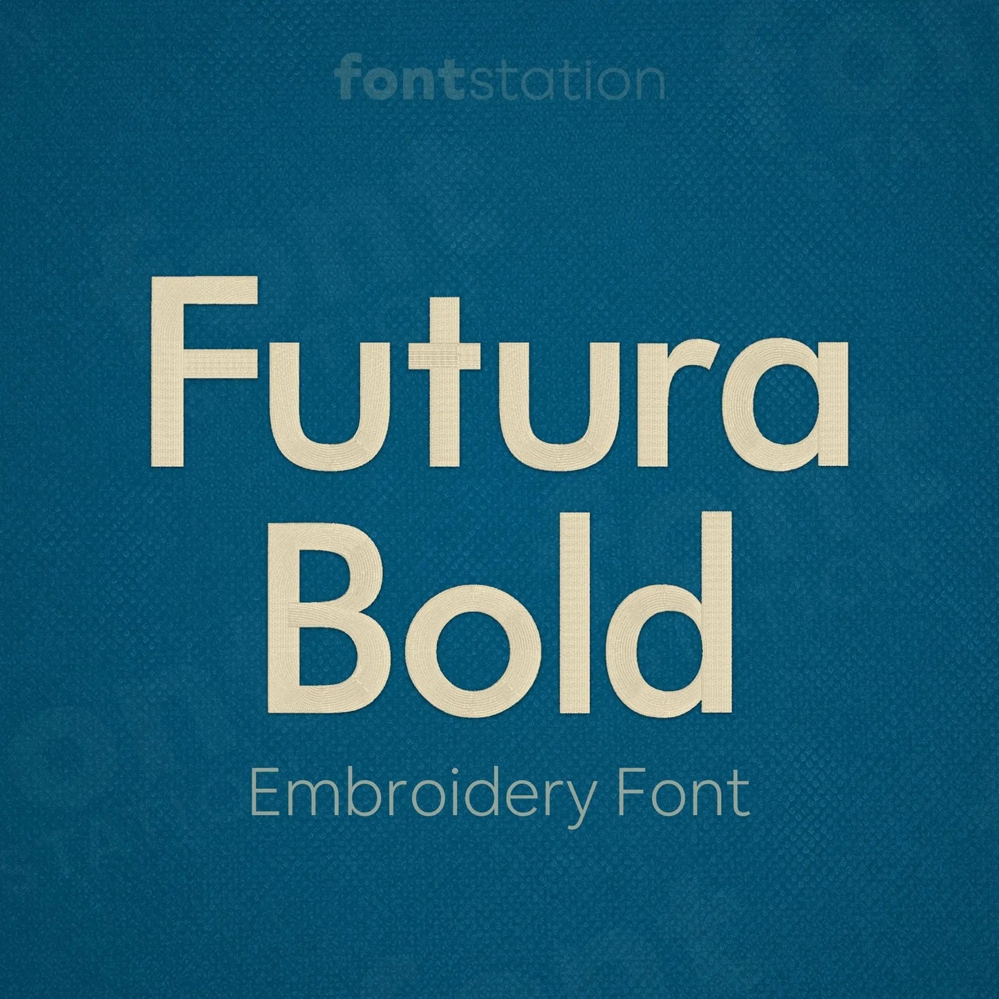 Main image of the Futura Bold embroidery font created by FontStation.