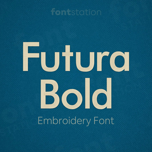 Main image of the Futura Bold embroidery font created by FontStation.