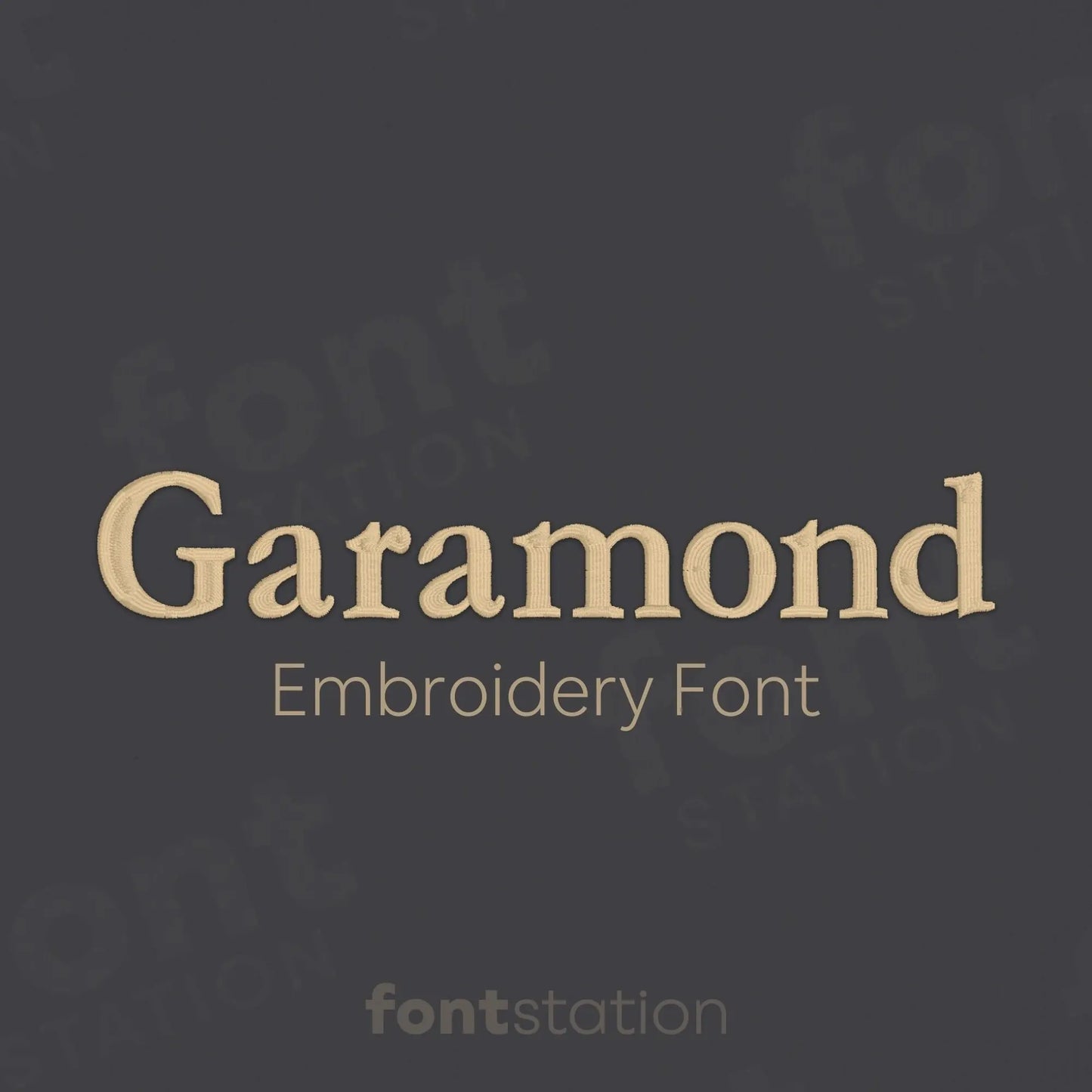 Main image of the Garamond embroidery font created by FontStation