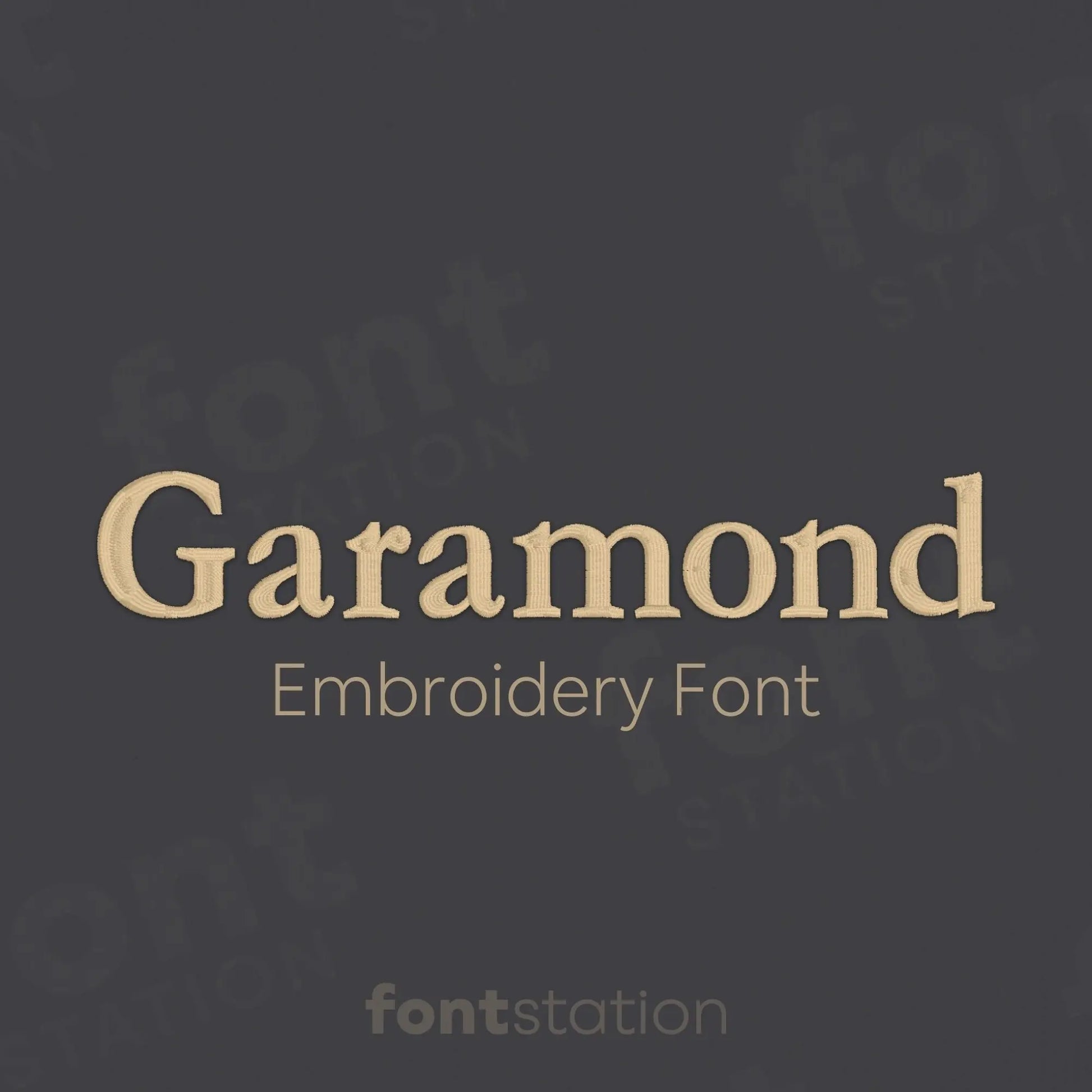 Main image of the Garamond embroidery font created by FontStation