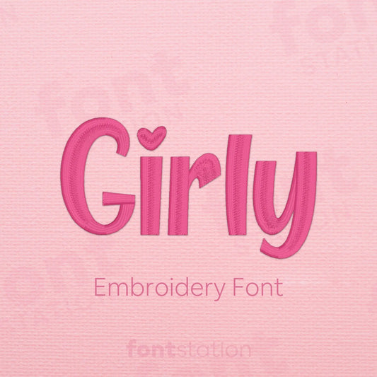 Main image of the Girly embroidery font created by FontStation.