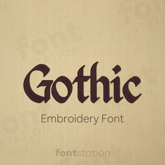 Main image of the Gothic embroidery font created by FontStation.