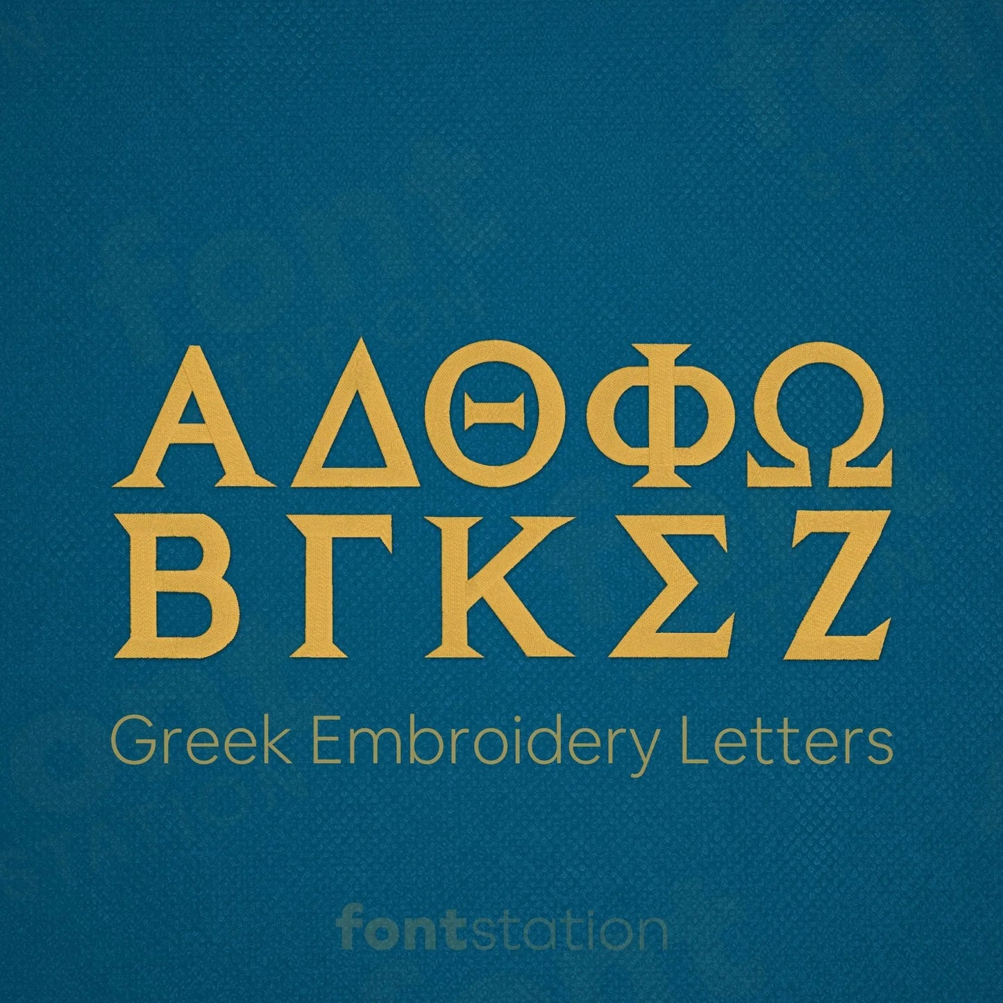 Main image of the Greek Letters embroidery font created by FontStation.