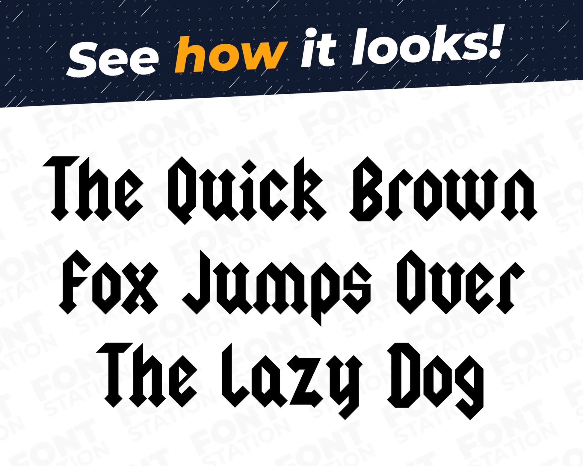 A complete showcase image of the Hard Rock font, featuring the text 'The quick brown fox jumps over the lazy dog' to display every letter of the alphabet.