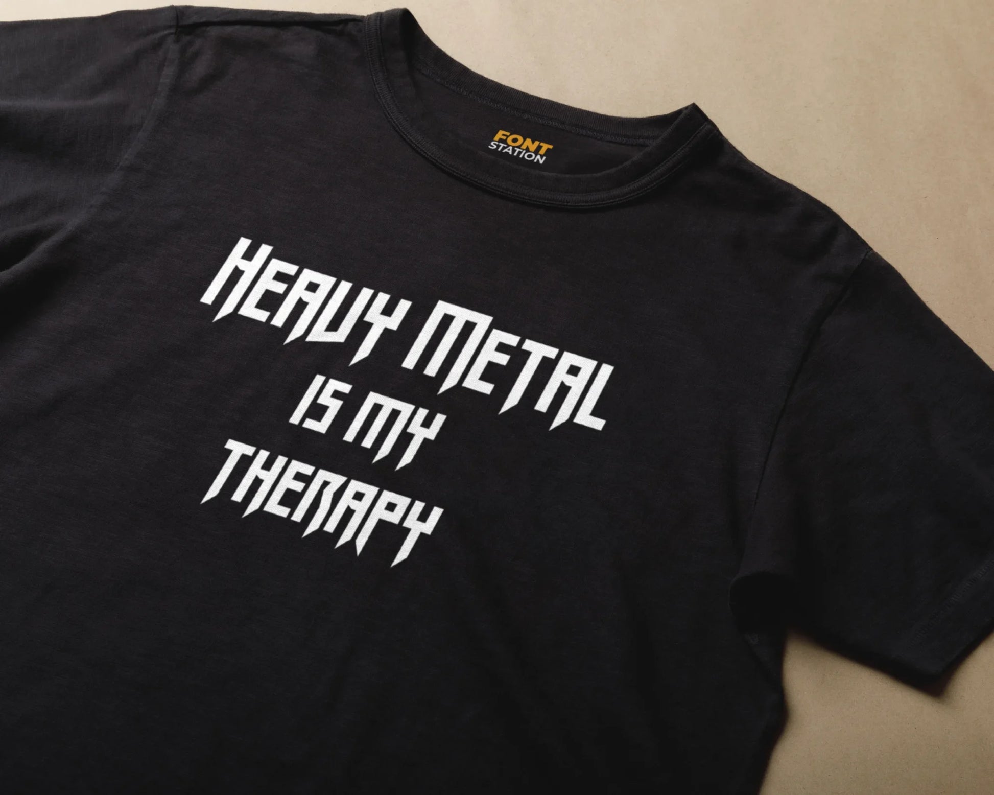 Sublimated T-Shirt with Heavy Metal Font Typography - Fashionable Apparel Displaying Stylish Lettering