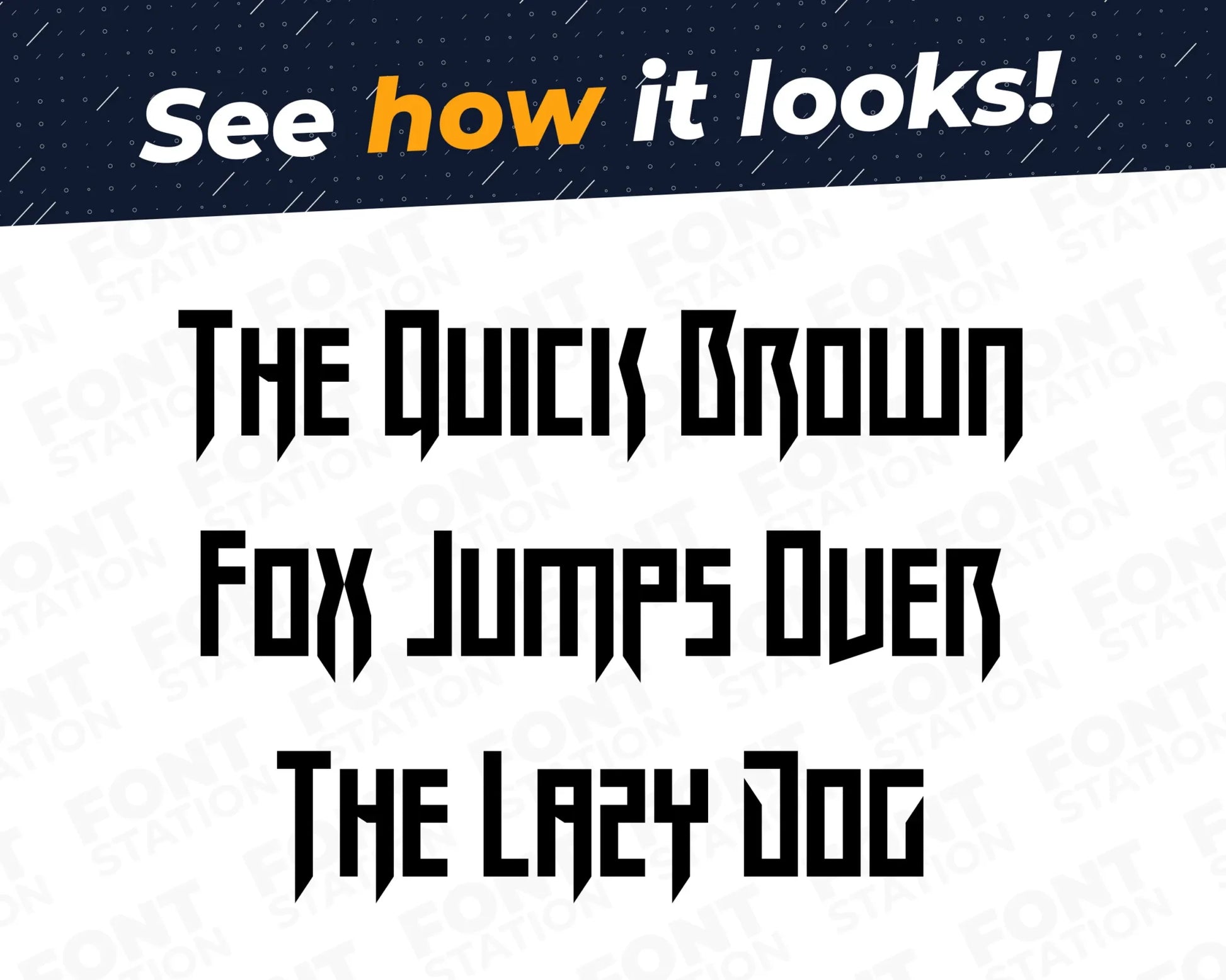 A complete showcase image of the Heavy Metal font, featuring the text 'The quick brown fox jumps over the lazy dog' to display every letter of the alphabet.