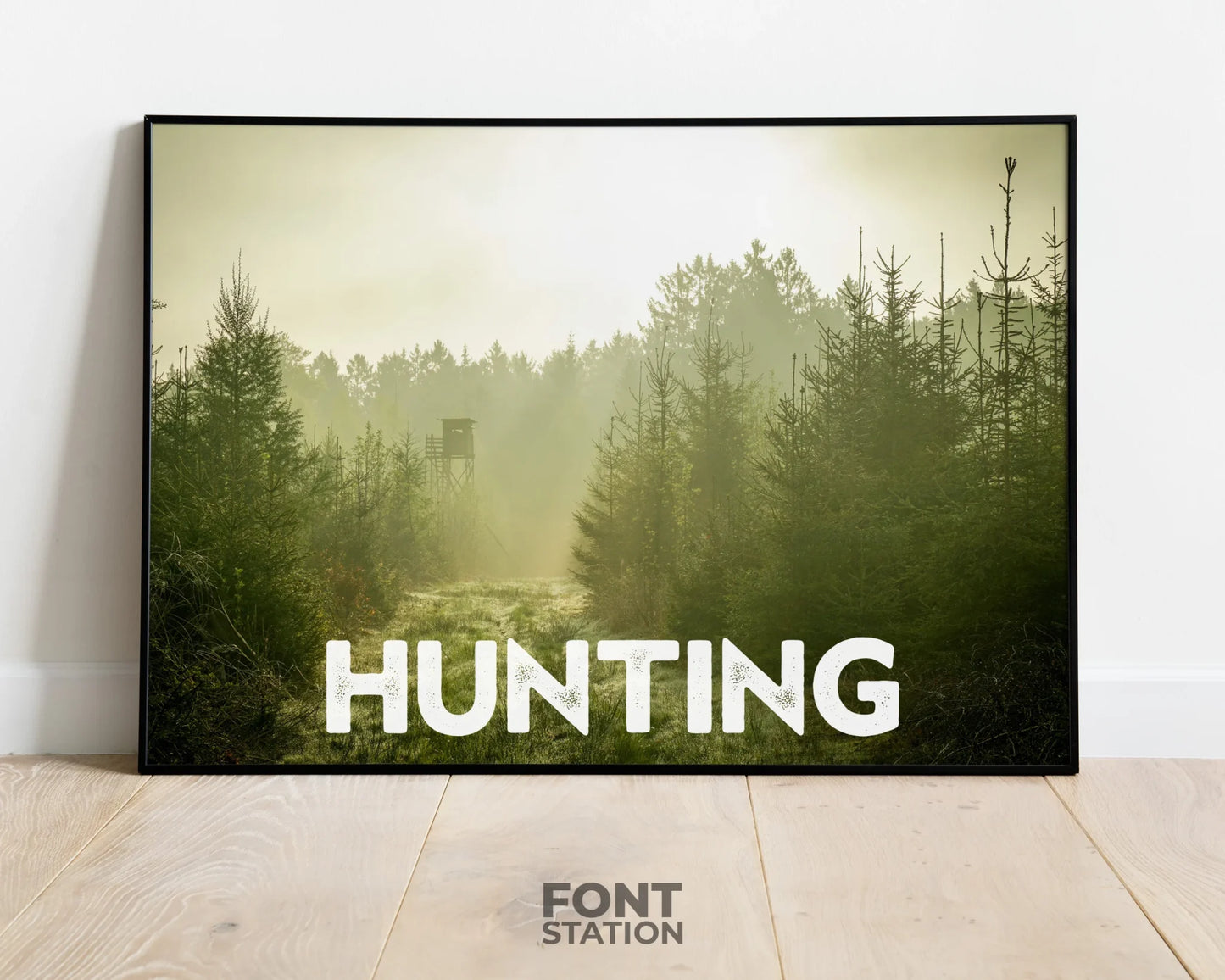 Hunting Distressed Font Display on Frame - Typography Presentation