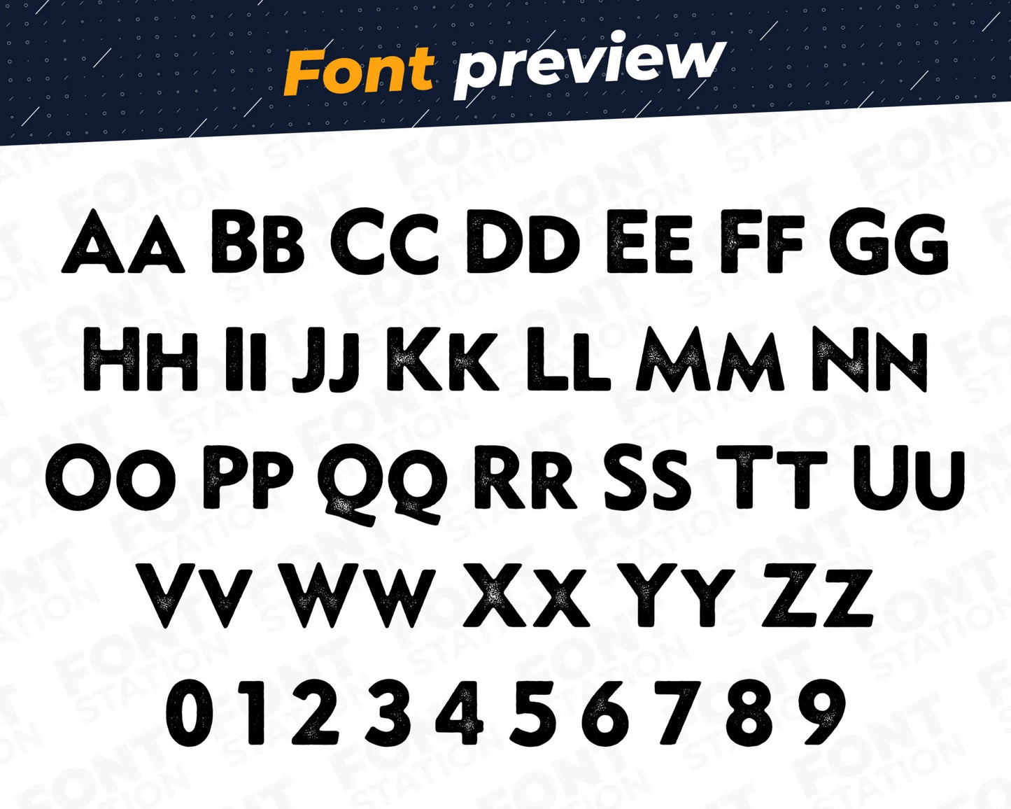 Image showing all characters available in the Hunting Distressed font created by FontStation.