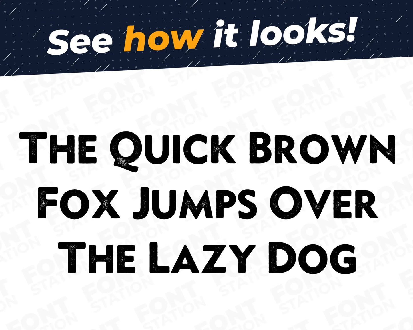 A complete showcase image of the Hunting Distressed font, featuring the text 'The quick brown fox jumps over the lazy dog' to display every letter of the alphabet.
