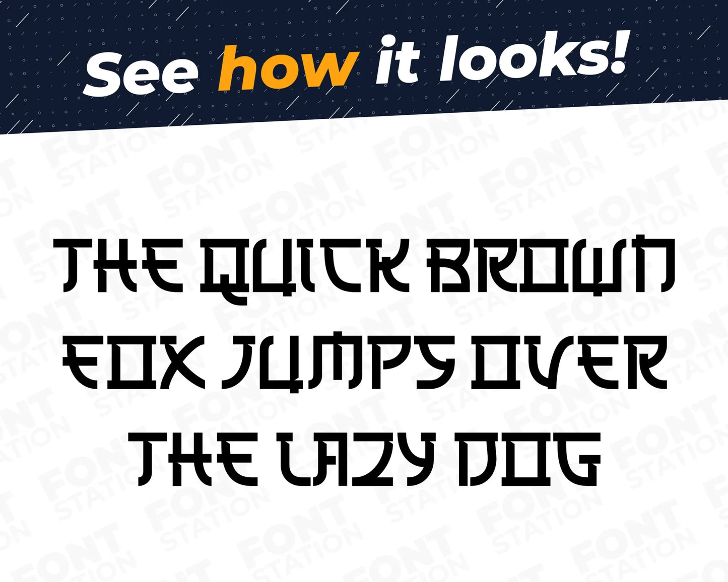 A complete showcase image of the Japanese font, featuring the text 'The quick brown fox jumps over the lazy dog' to display every letter of the alphabet.