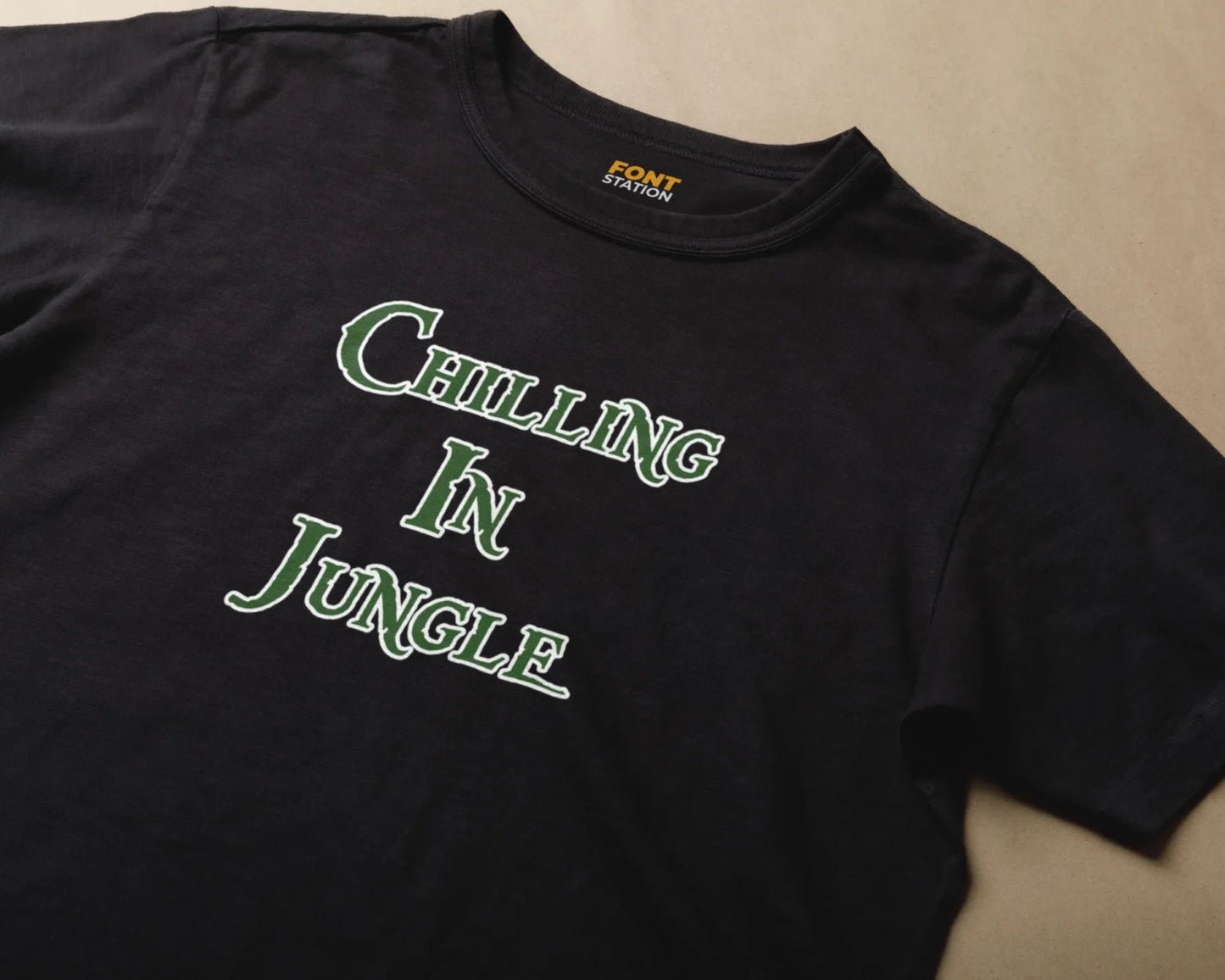 Sublimated T-Shirt with Jungle Font Typography - Fashionable Apparel Displaying Stylish Lettering