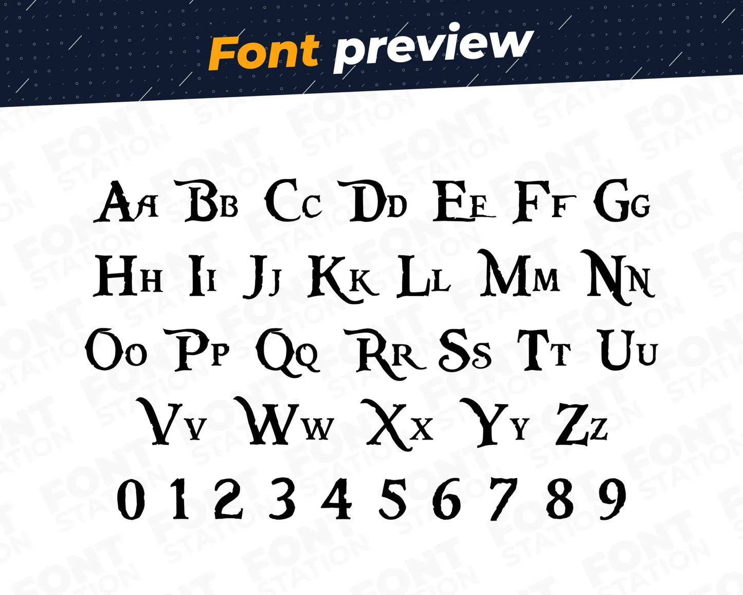 Image showing all characters available in the Jungle font created by FontStation.