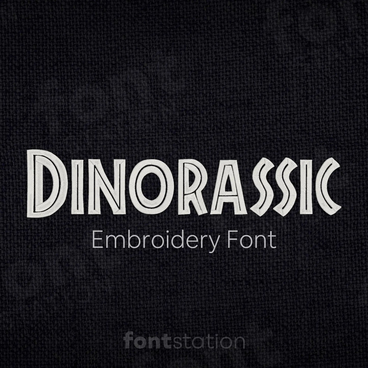 Main image of the Jurassic embroidery font created by FontStation.