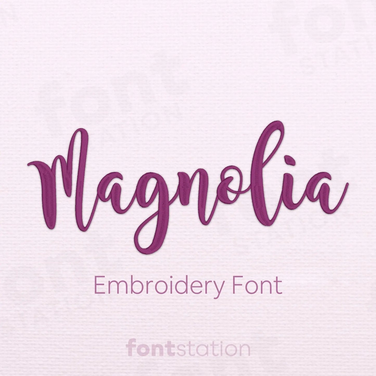 Main image of the Magnolia Sky embroidery font created by FontStation.