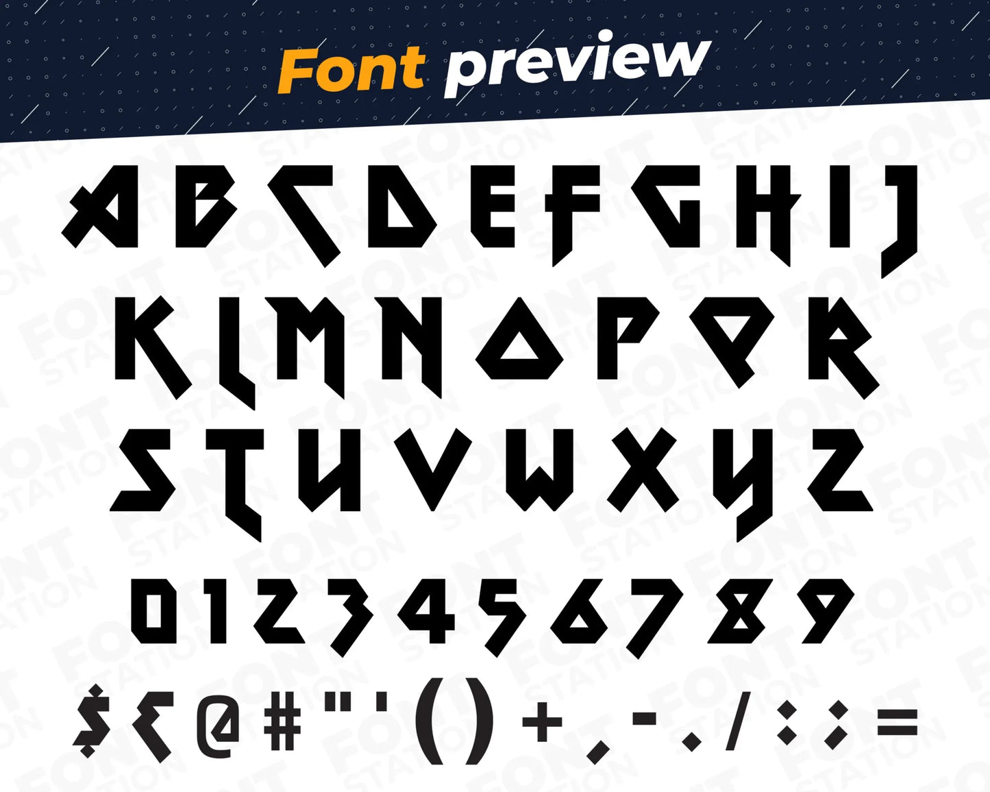 Image showing all characters available in the Metal Music font created by FontStation.
