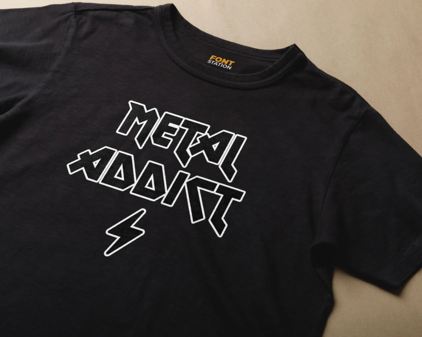 Sublimated T-Shirt with Metal Music Font Typography - Fashionable Apparel Displaying Stylish Lettering