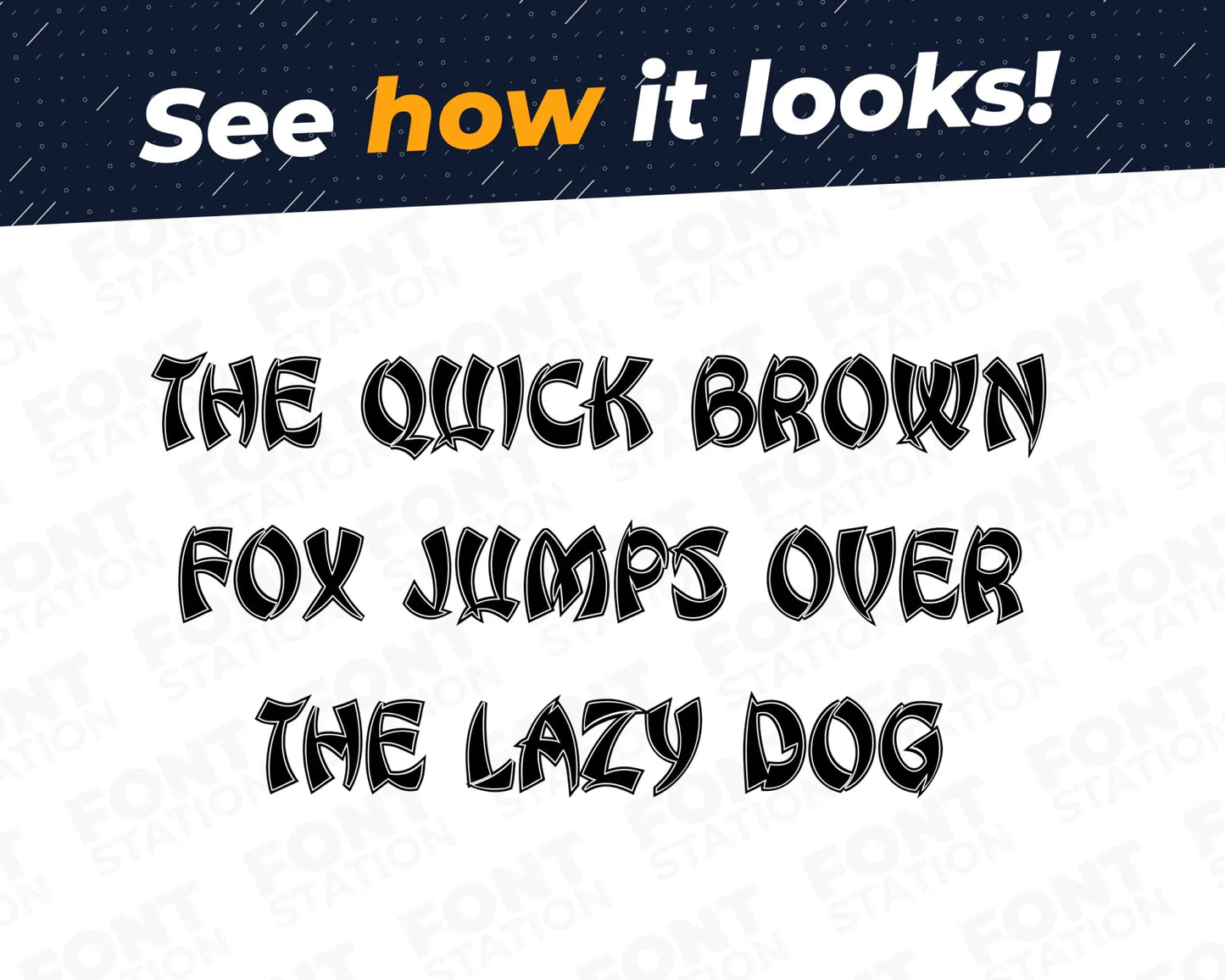 A complete showcase image of the Ninja font, featuring the text 'The quick brown fox jumps over the lazy dog' to display every letter of the alphabet.