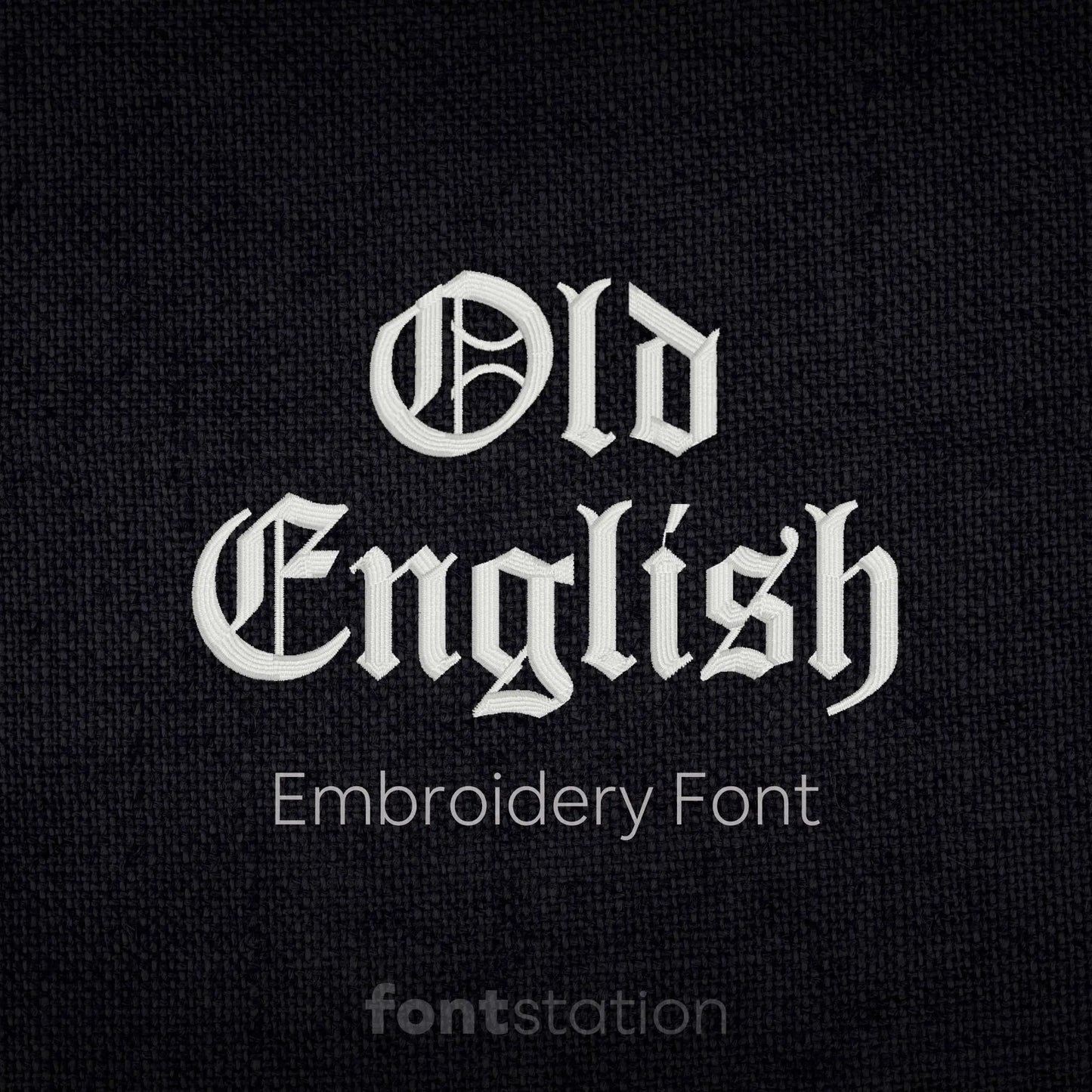 Main image of the Old English embroidery font created by FontStation