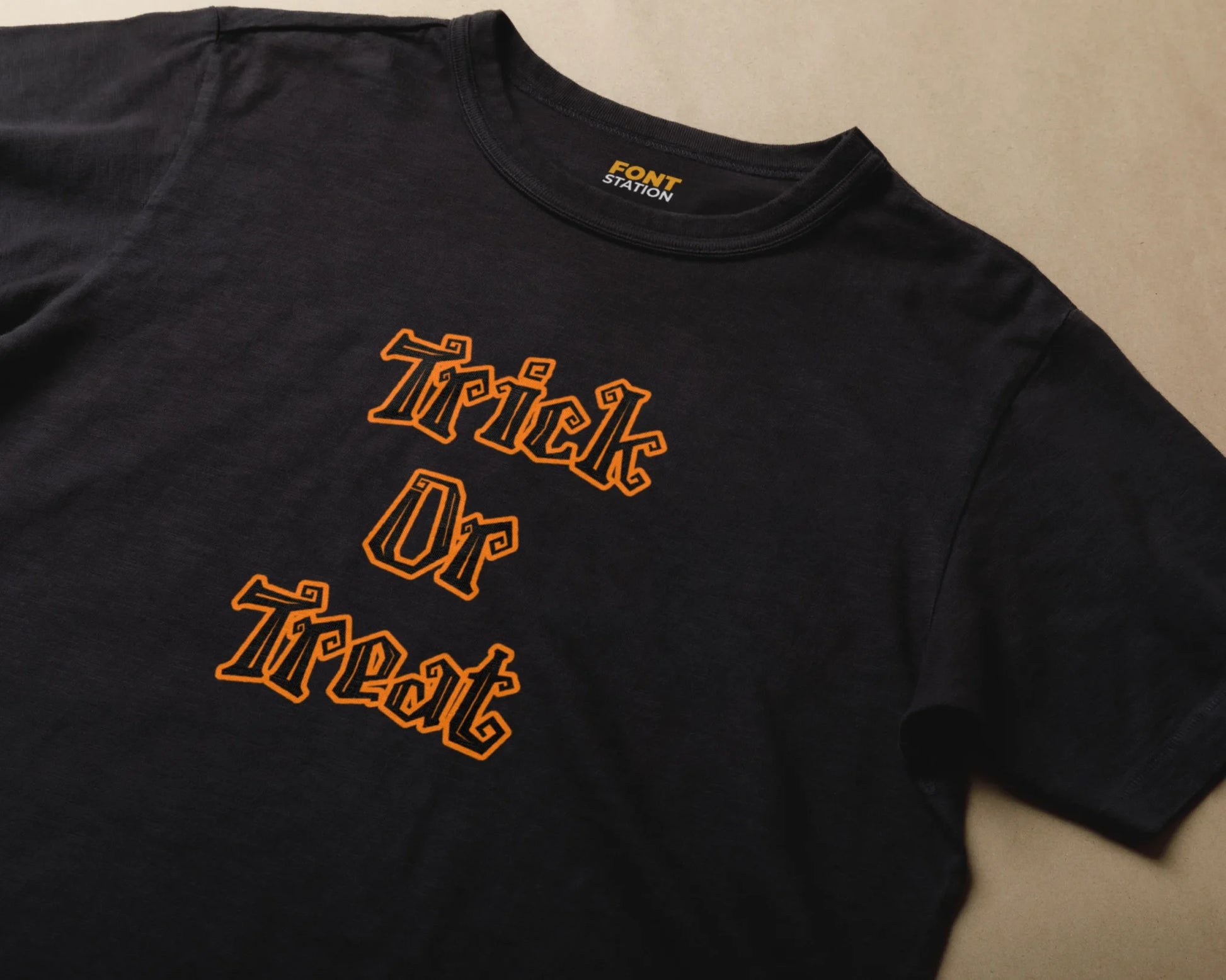 Sublimated T-Shirt with Pumpkin Font Typography - Fashionable Apparel Displaying Stylish Lettering