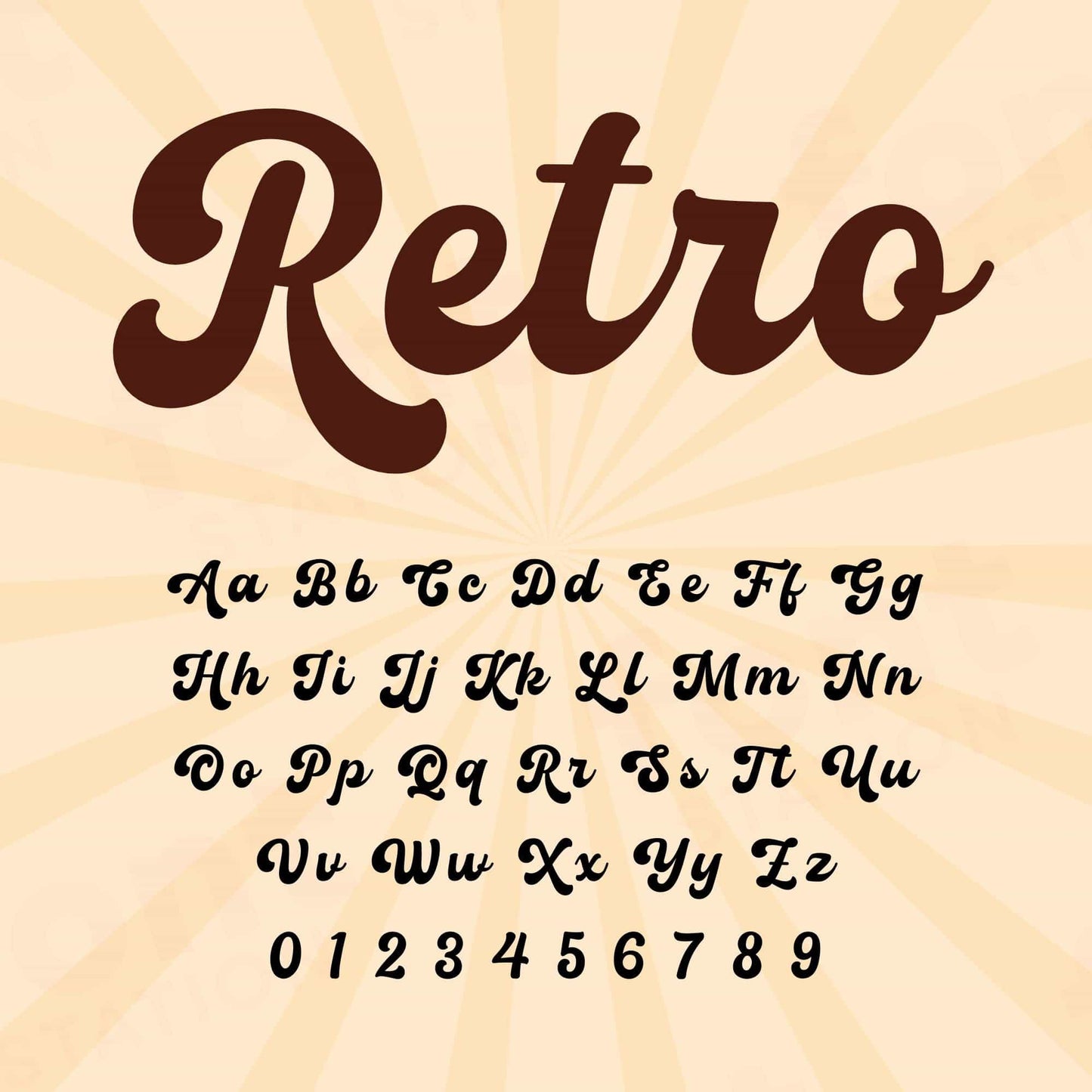 Image showing all characters available in the Retro font created by FontStation.