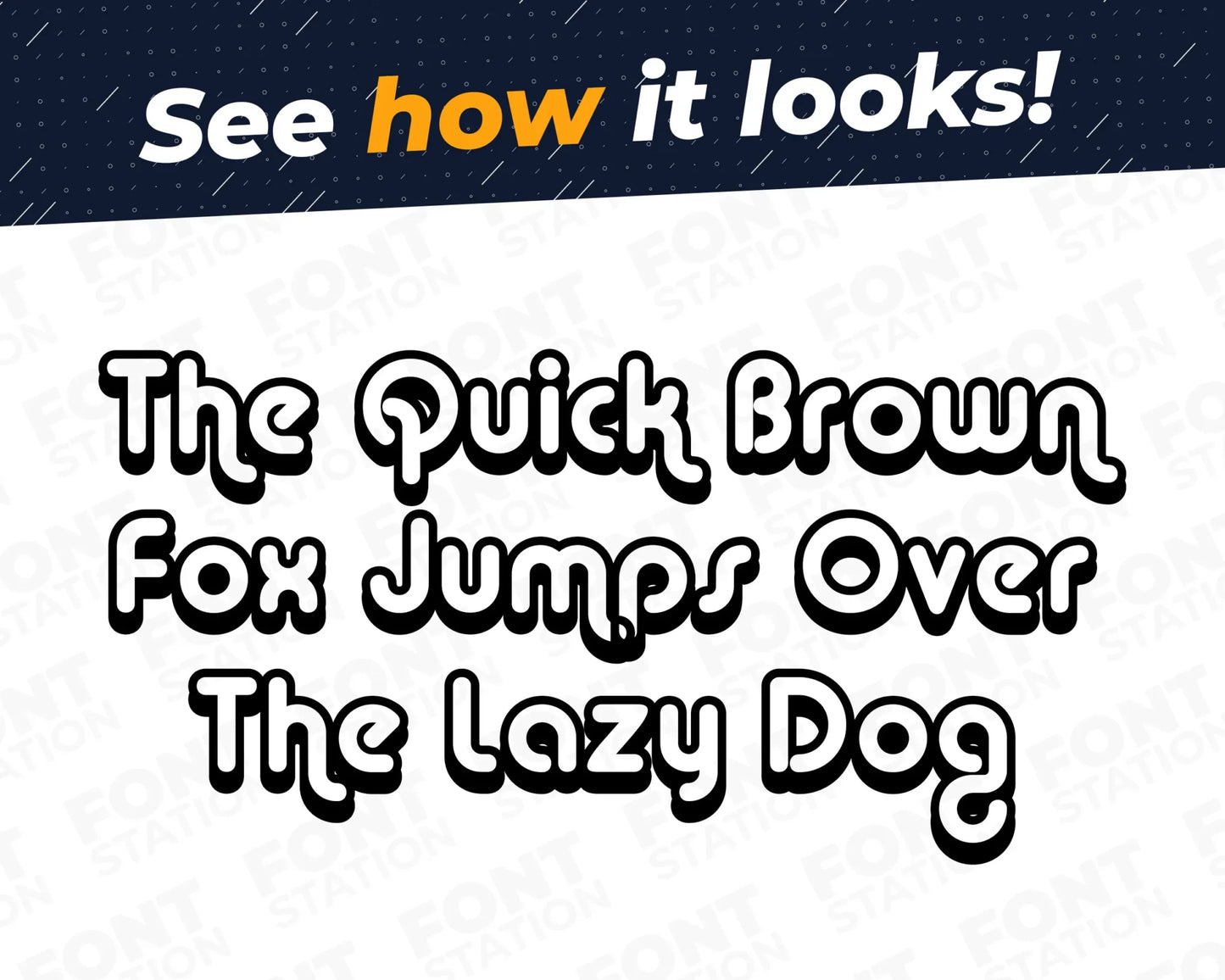 A complete showcase image of the Retro Shadow font, featuring the text 'The quick brown fox jumps over the lazy dog' to display every letter of the alphabet.