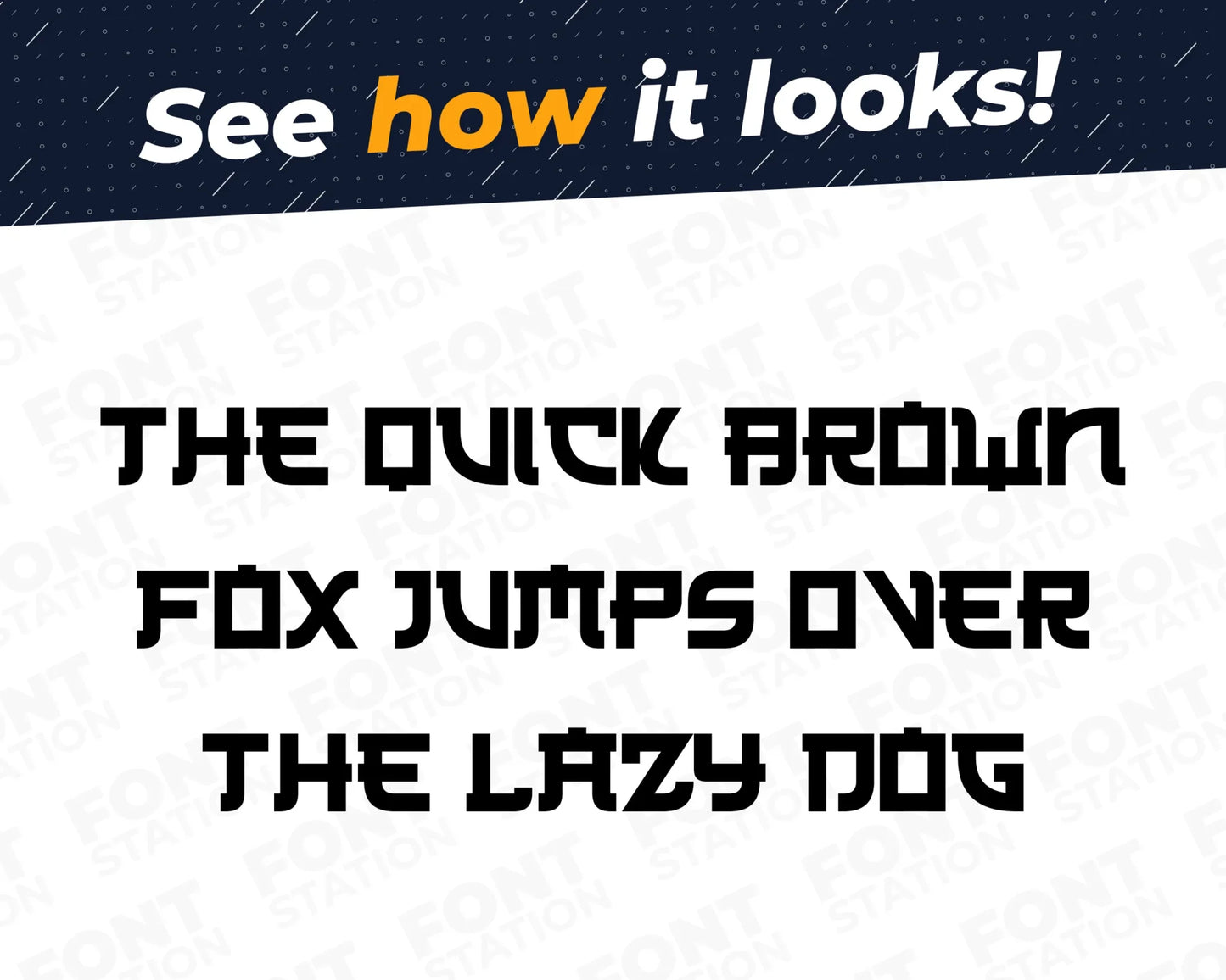 A complete showcase image of the Samurai font, featuring the text 'The quick brown fox jumps over the lazy dog' to display every letter of the alphabet.