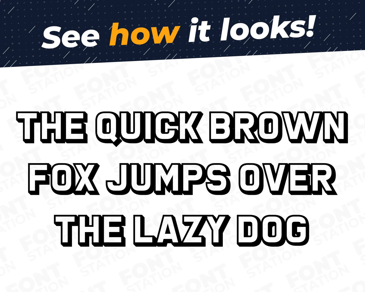 A complete showcase image of the Shadow font, featuring the text 'The quick brown fox jumps over the lazy dog' to display every letter of the alphabet.