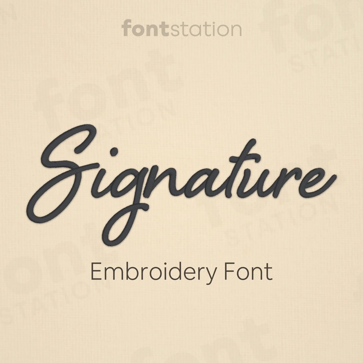 Main image of the Signature embroidery font created by FontStation.